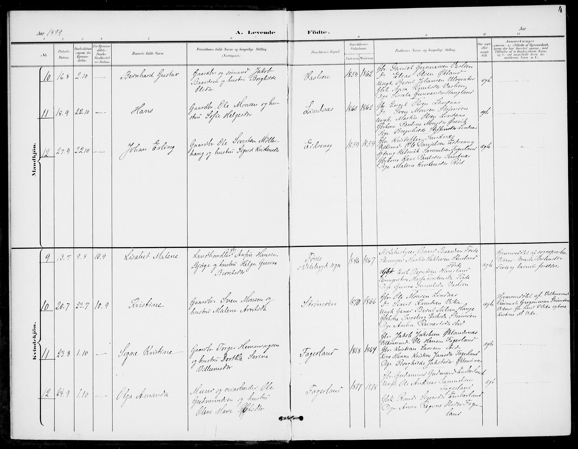 Sveio Sokneprestembete, SAB/A-78501/H/Haa: Parish register (official) no. C 3, 1899-1916, p. 4