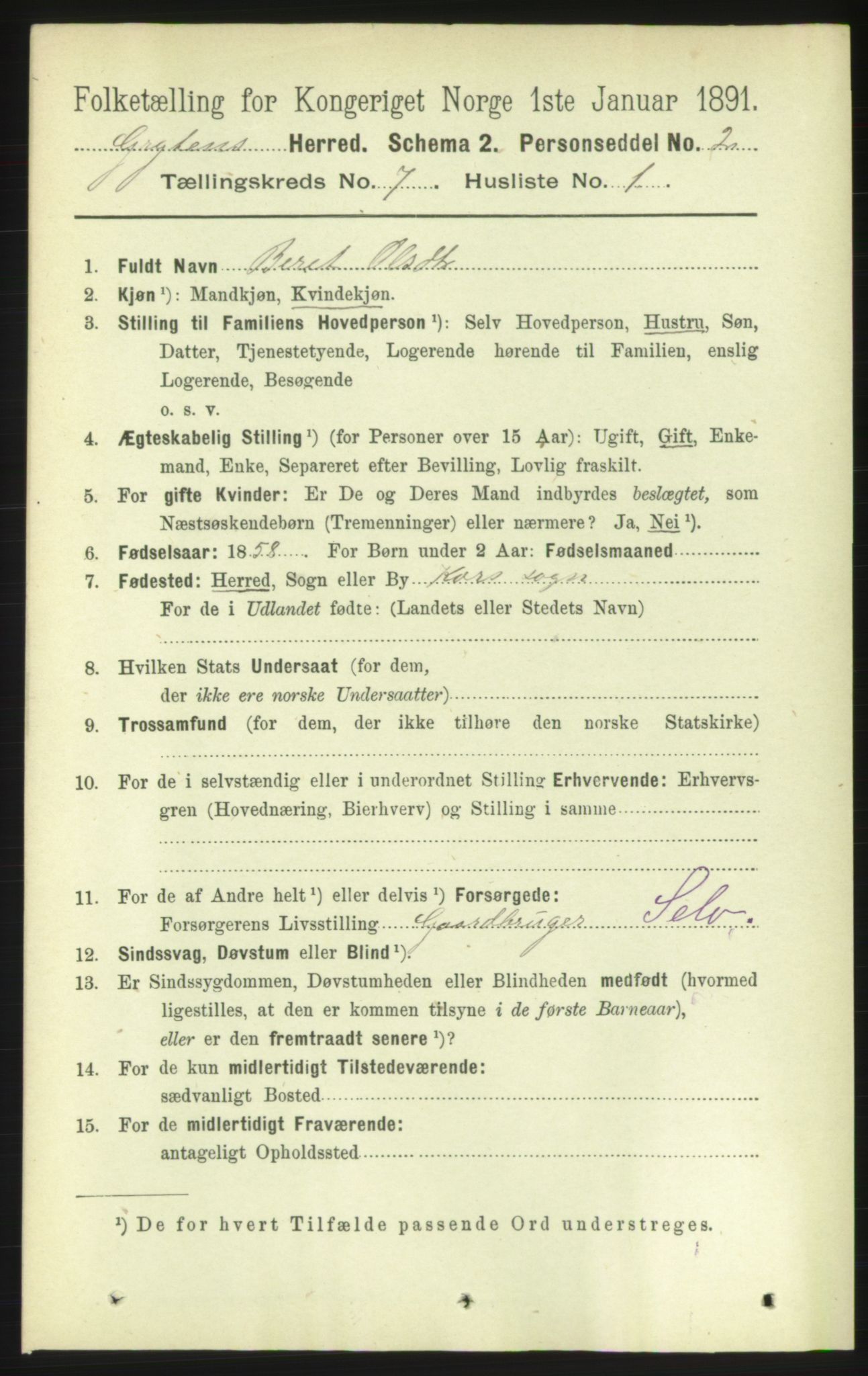 RA, 1891 census for 1539 Grytten, 1891, p. 2866