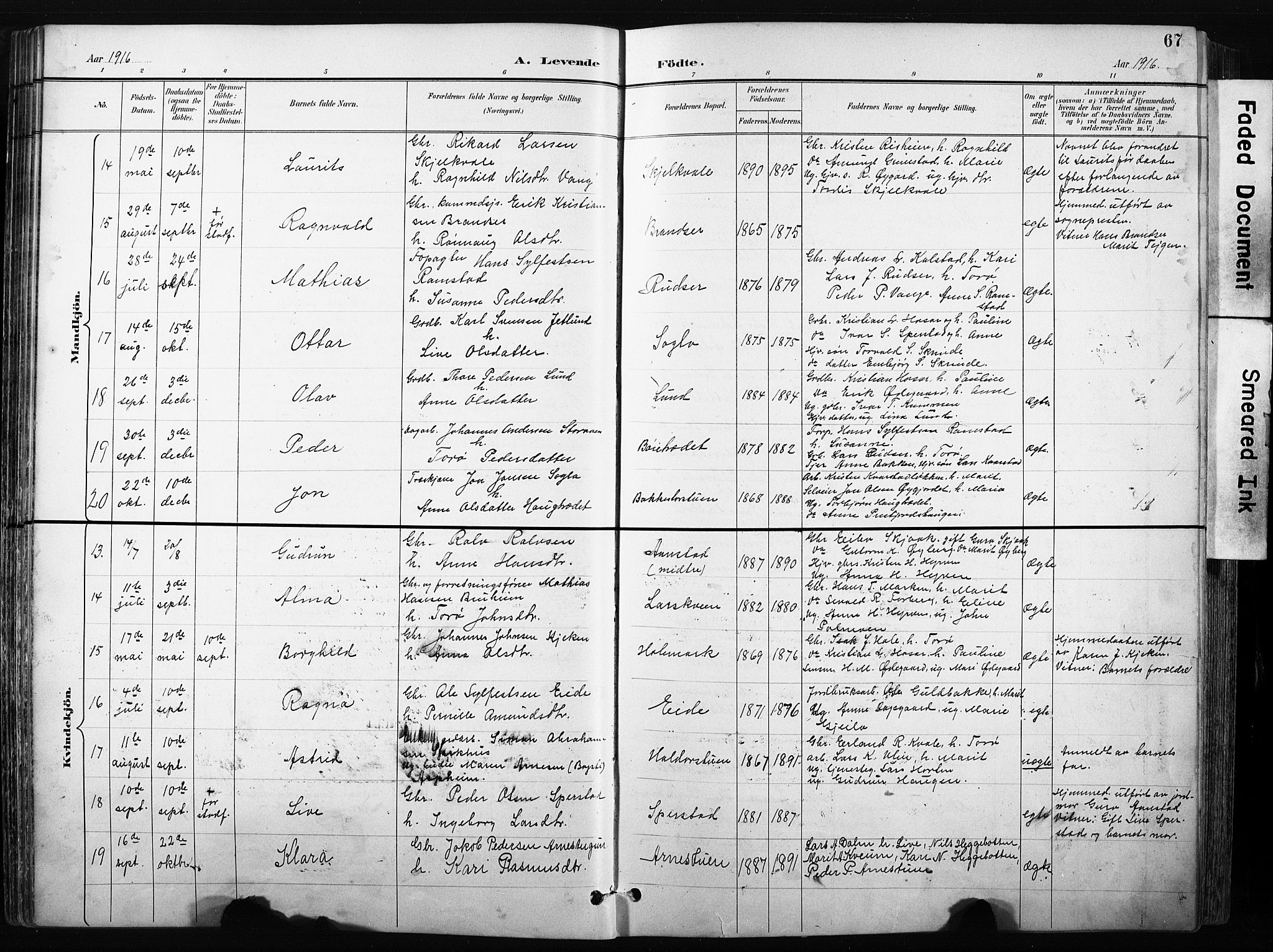 Skjåk prestekontor, AV/SAH-PREST-072/H/Ha/Hab/L0003: Parish register (copy) no. 3, 1893-1932, p. 67