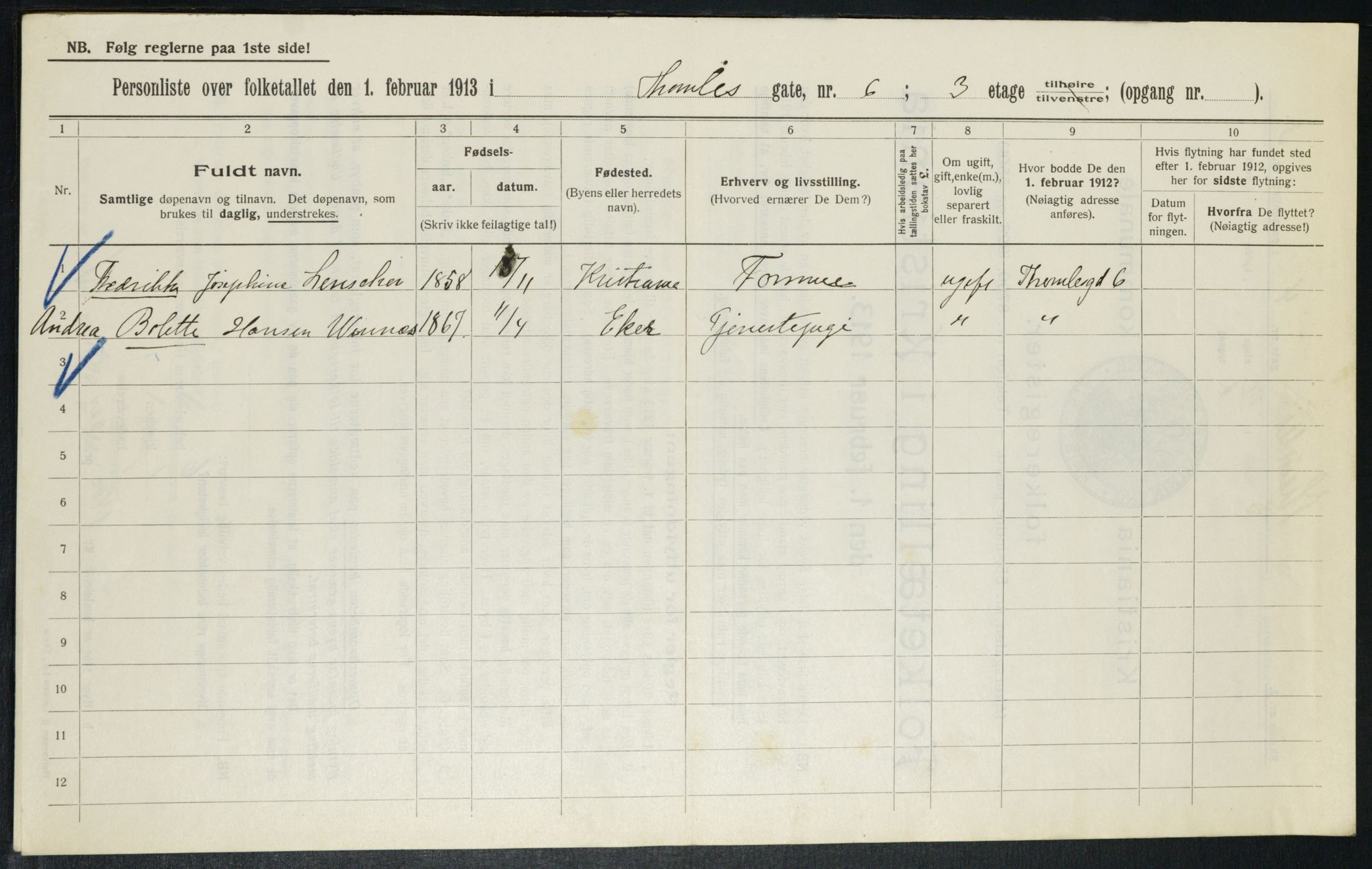 OBA, Municipal Census 1913 for Kristiania, 1913, p. 109280