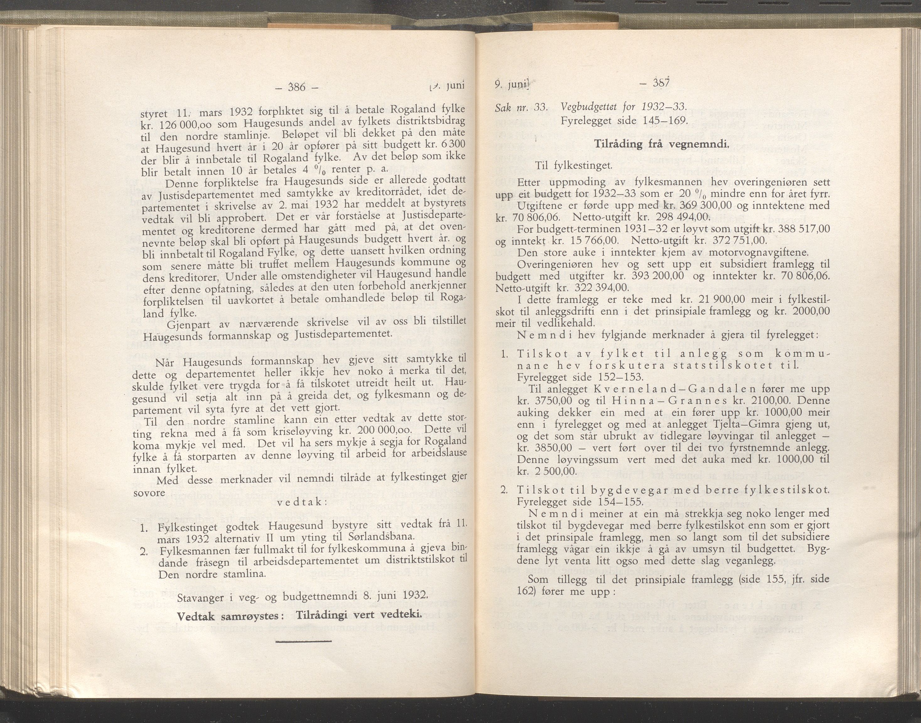 Rogaland fylkeskommune - Fylkesrådmannen , IKAR/A-900/A/Aa/Aaa/L0051: Møtebok , 1932, p. 386-387