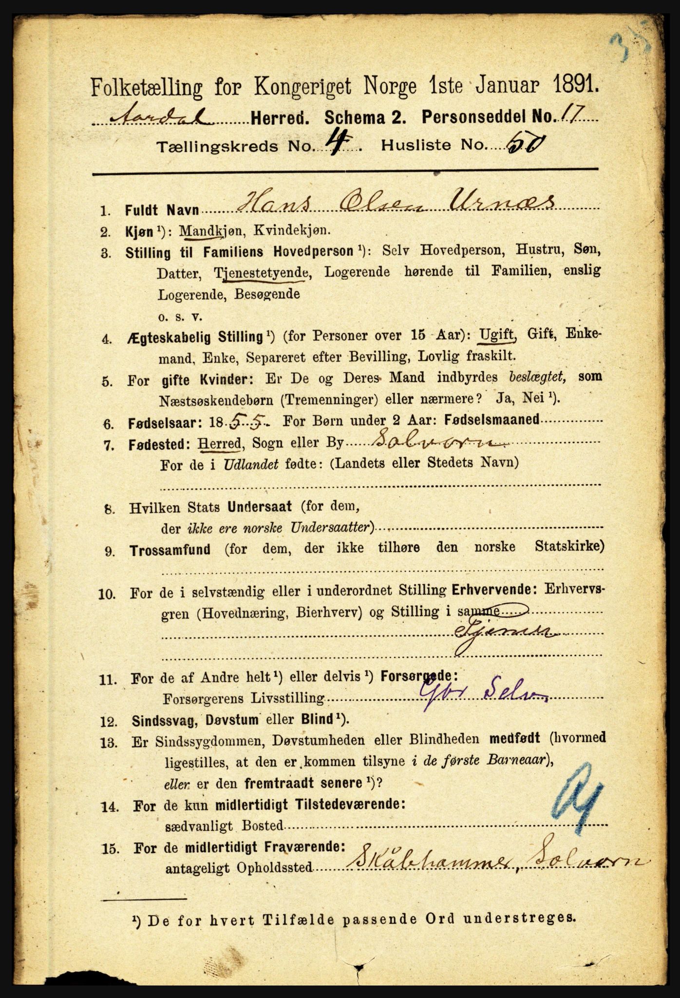 RA, 1891 census for 1424 Årdal, 1891, p. 967