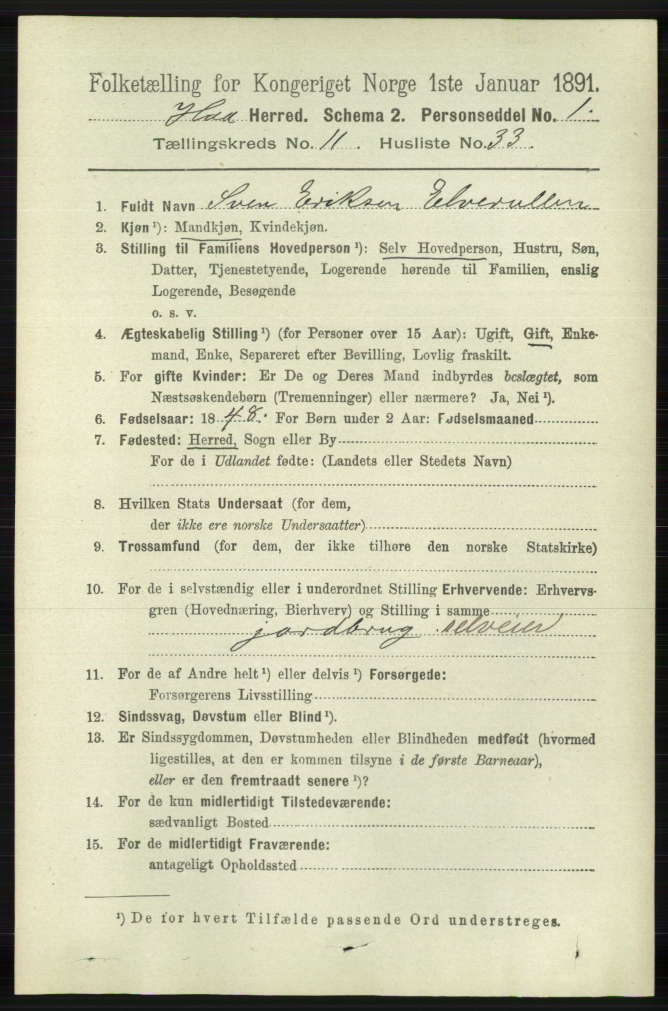 RA, 1891 census for 1119 Hå, 1891, p. 2831