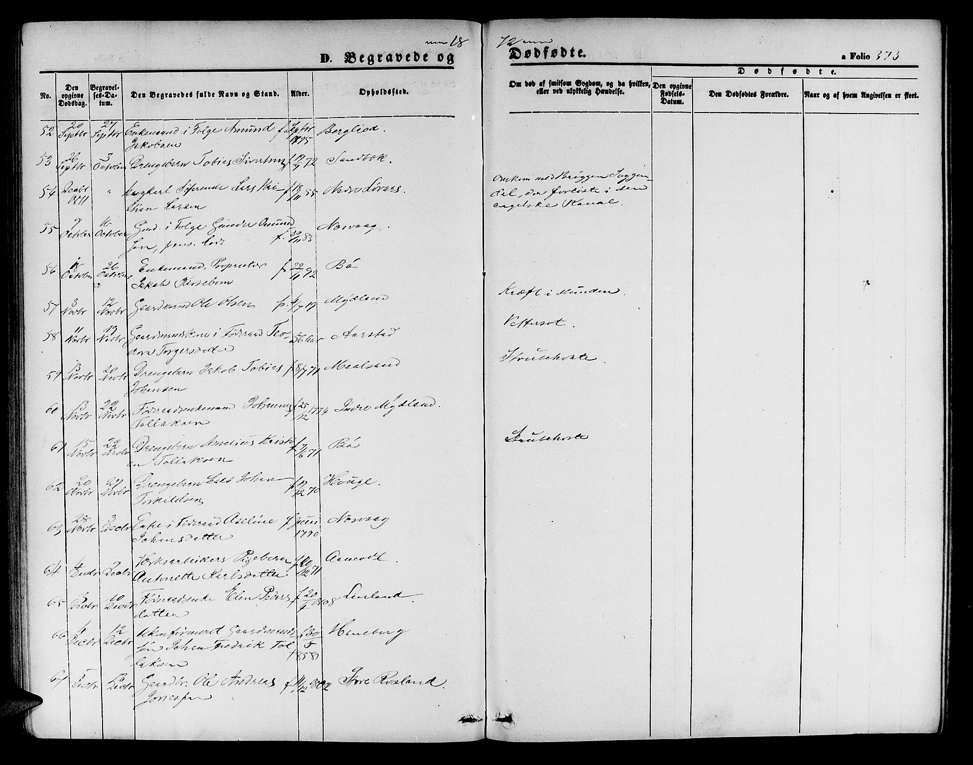 Sokndal sokneprestkontor, SAST/A-101808: Parish register (copy) no. B 3, 1865-1879, p. 373