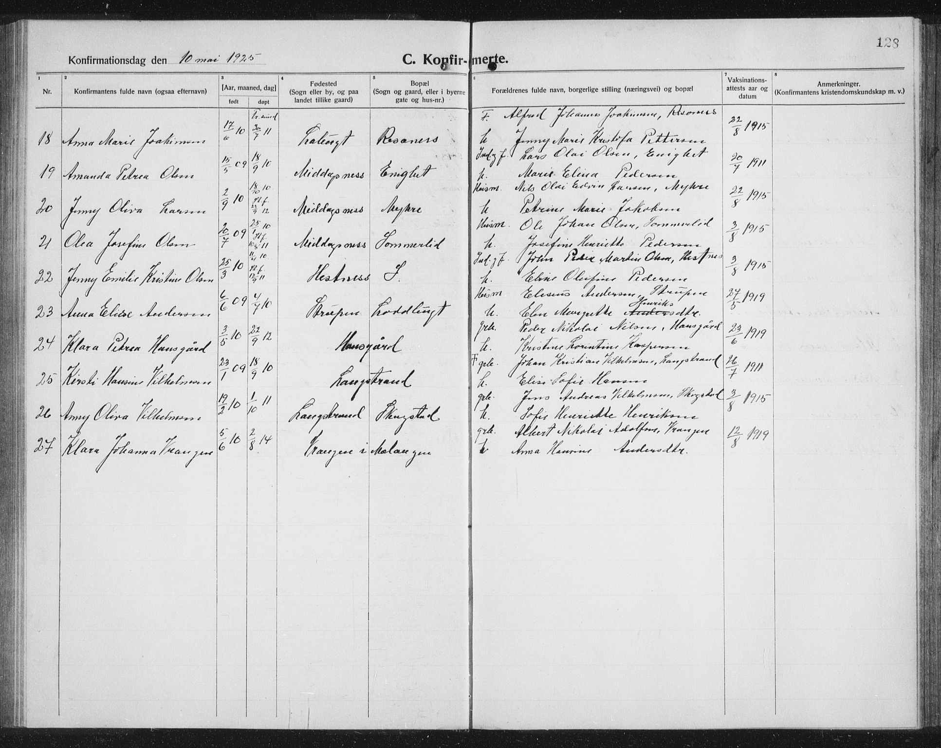 Balsfjord sokneprestembete, SATØ/S-1303/G/Ga/L0010klokker: Parish register (copy) no. 10, 1921-1936, p. 128
