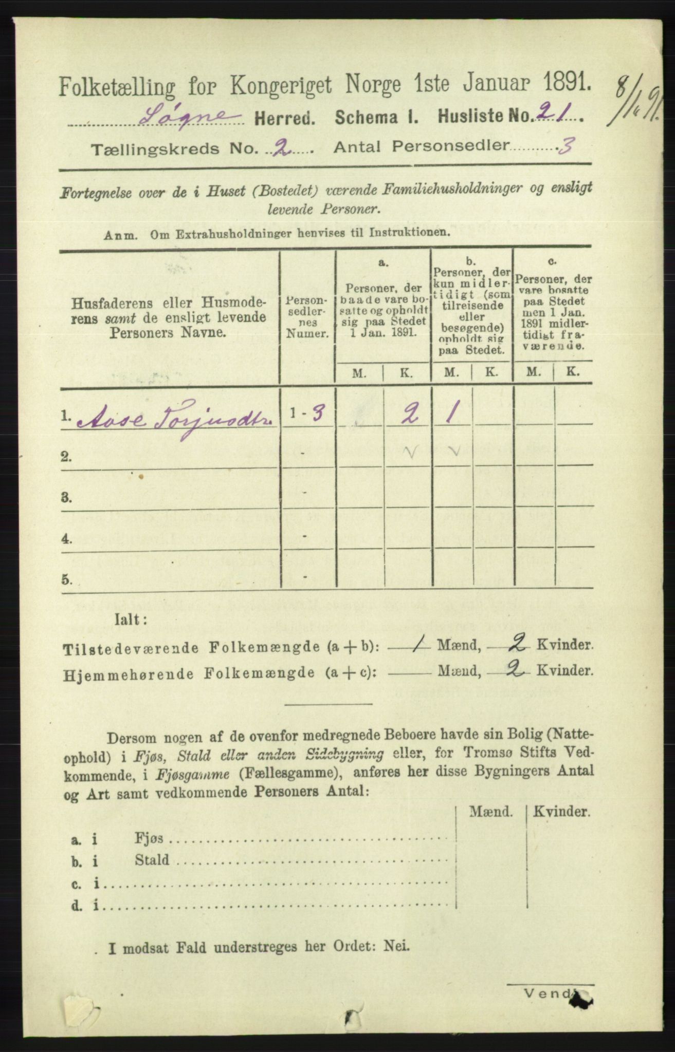 RA, 1891 census for 1018 Søgne, 1891, p. 155