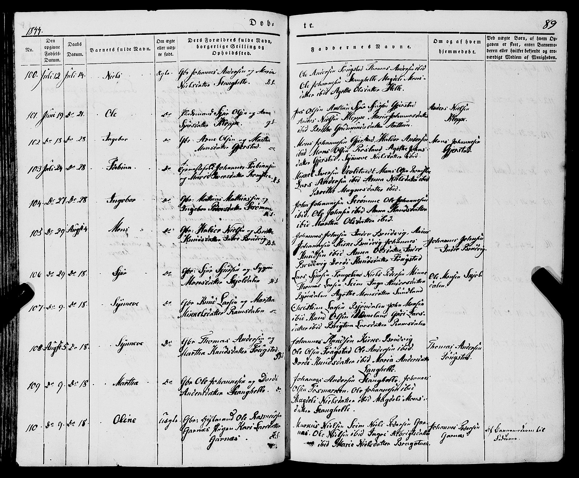 Haus sokneprestembete, AV/SAB-A-75601/H/Haa: Parish register (official) no. A 15, 1838-1847, p. 89