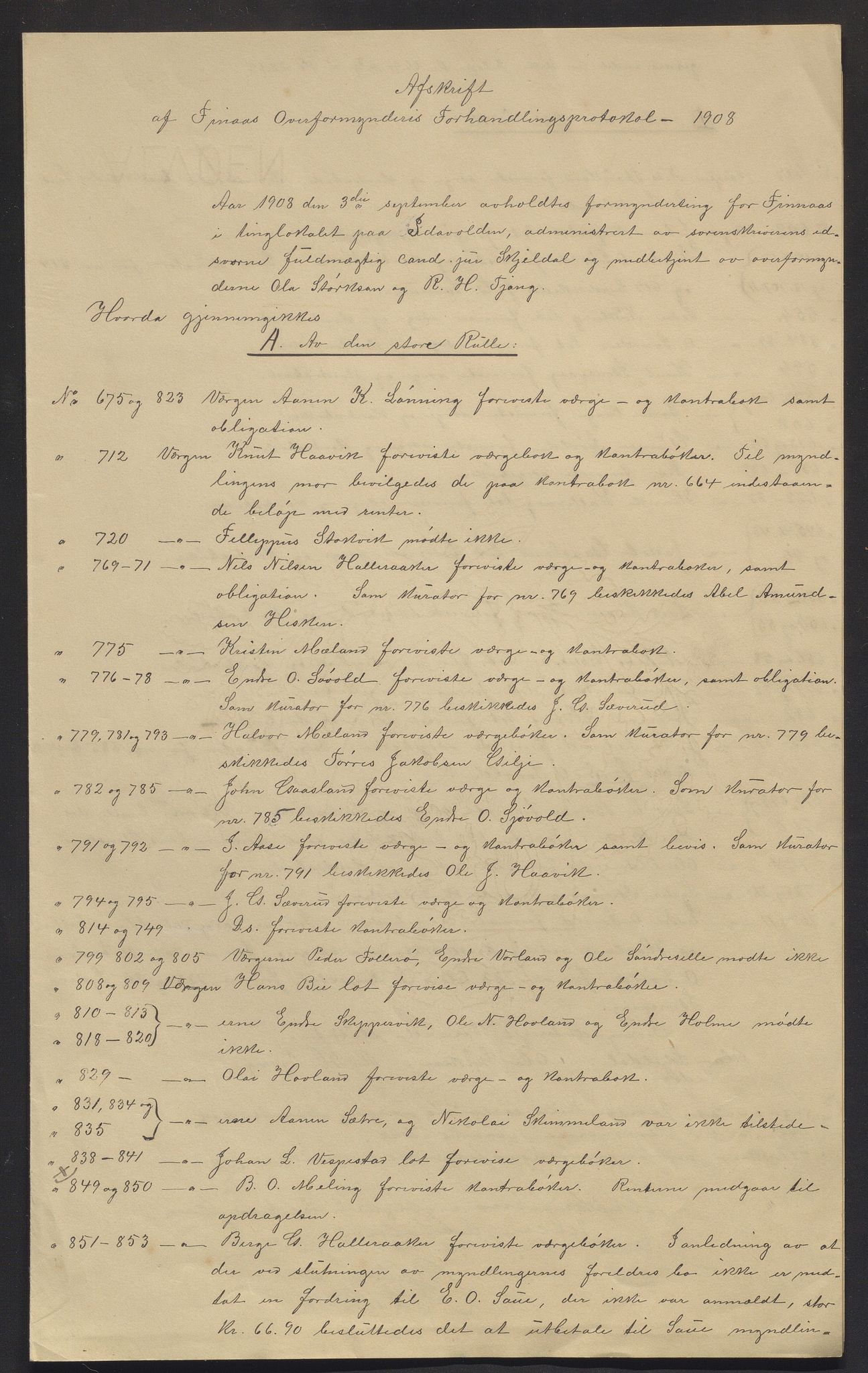 Finnaas kommune. Overformynderiet, IKAH/1218a-812/R/Ra/Raa/L0008/0002: Årlege rekneskap m/vedlegg / Årlege rekneskap m/vedlegg, 1908