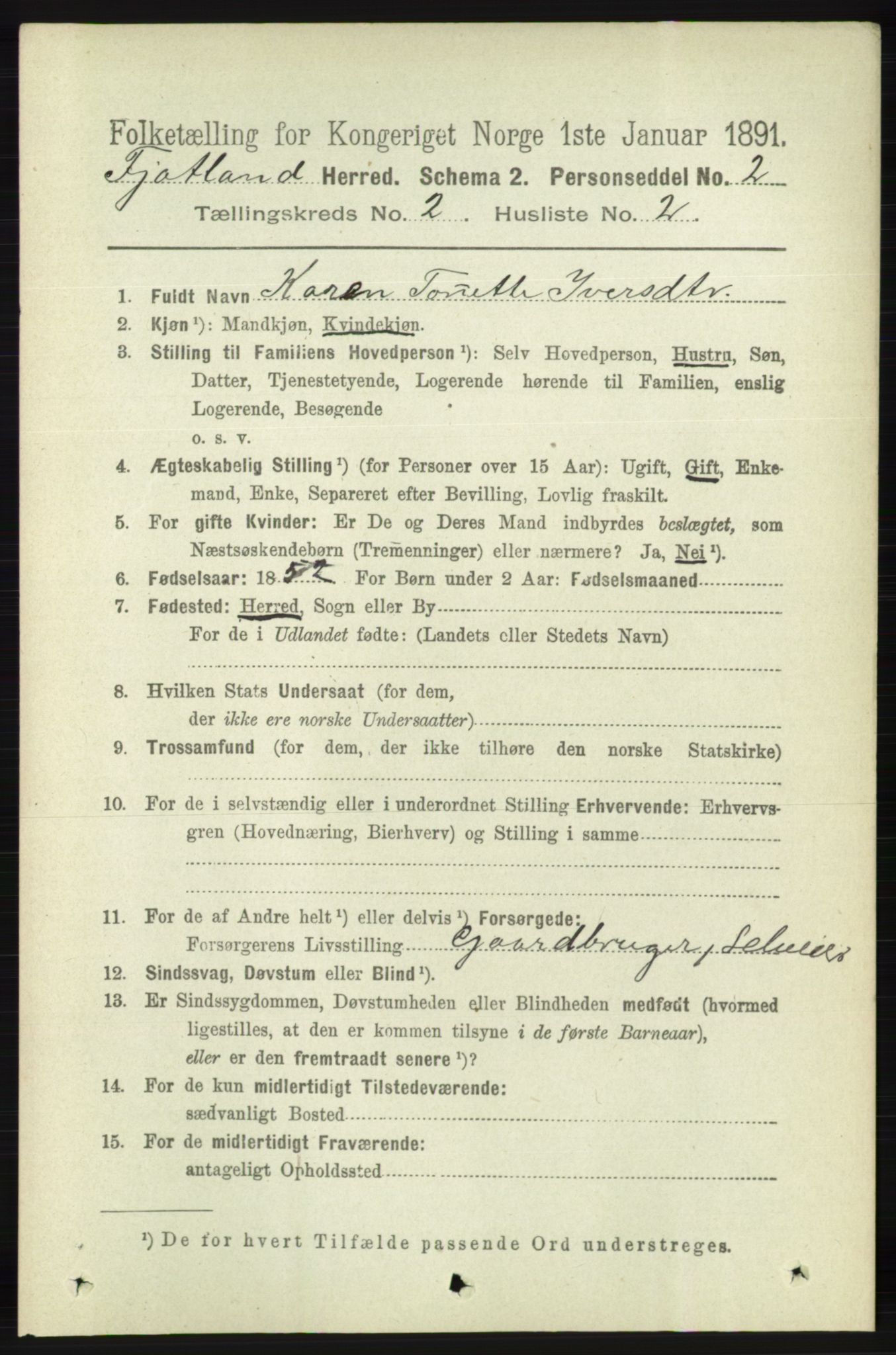 RA, 1891 census for 1036 Fjotland, 1891, p. 247