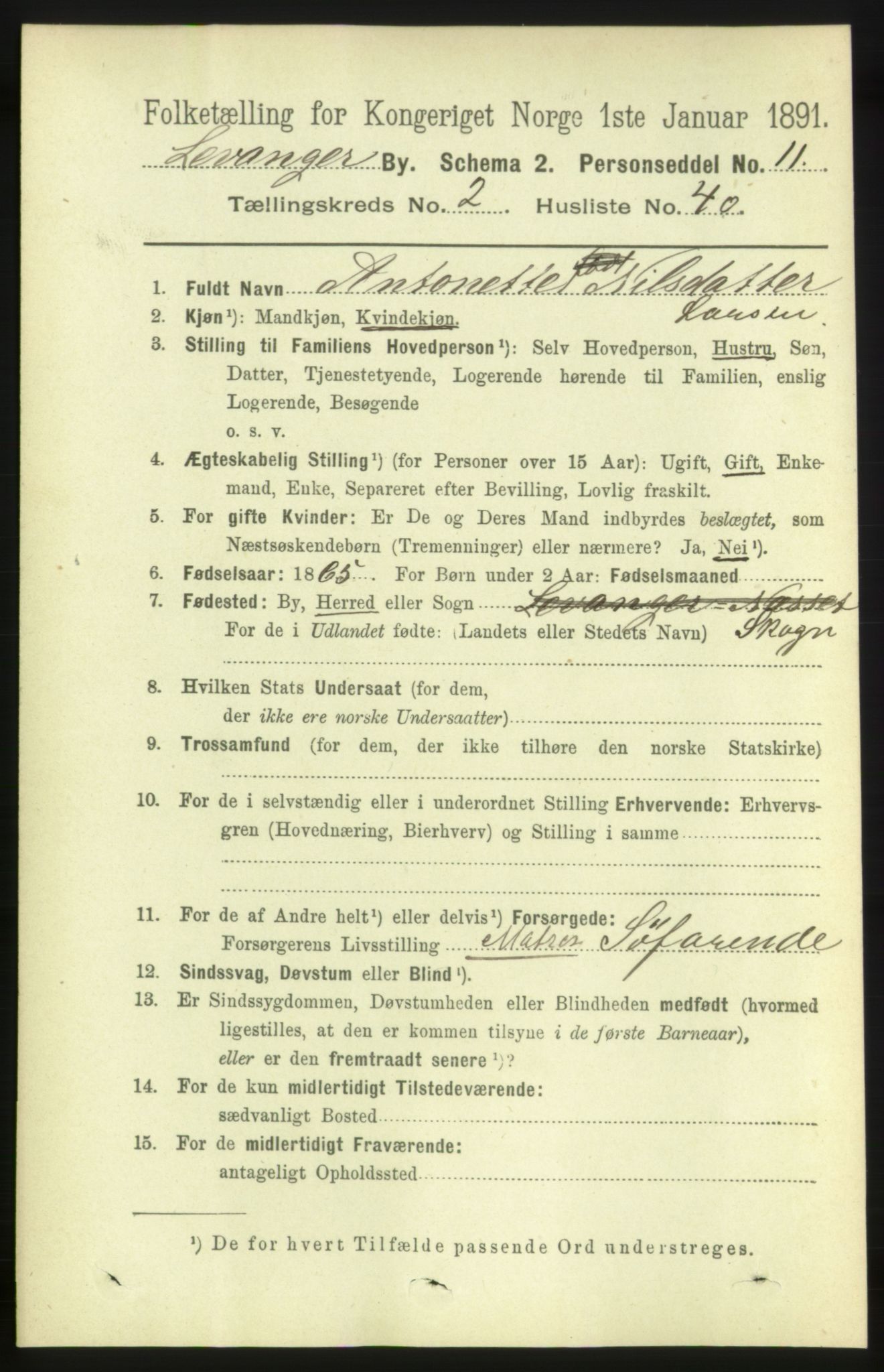 RA, 1891 census for 1701 Levanger, 1891, p. 815