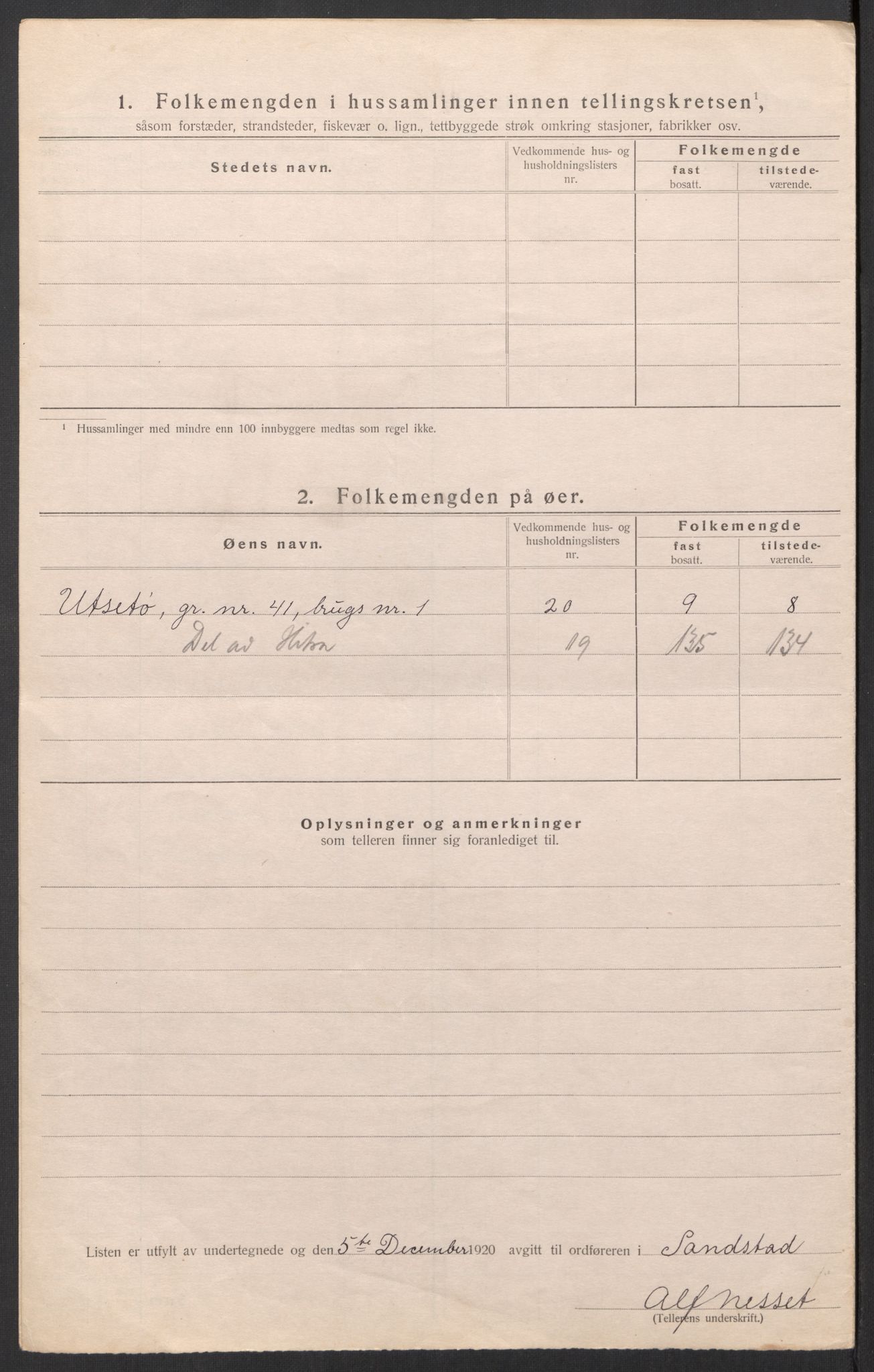 SAT, 1920 census for Sandstad, 1920, p. 8