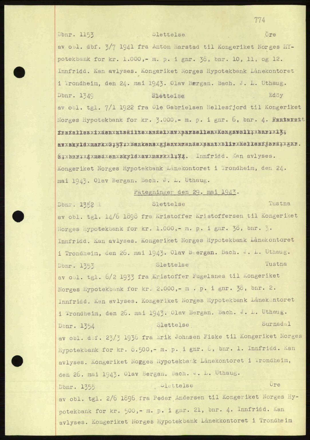 Nordmøre sorenskriveri, AV/SAT-A-4132/1/2/2Ca: Mortgage book no. C81, 1940-1945, Diary no: : 1349/1943