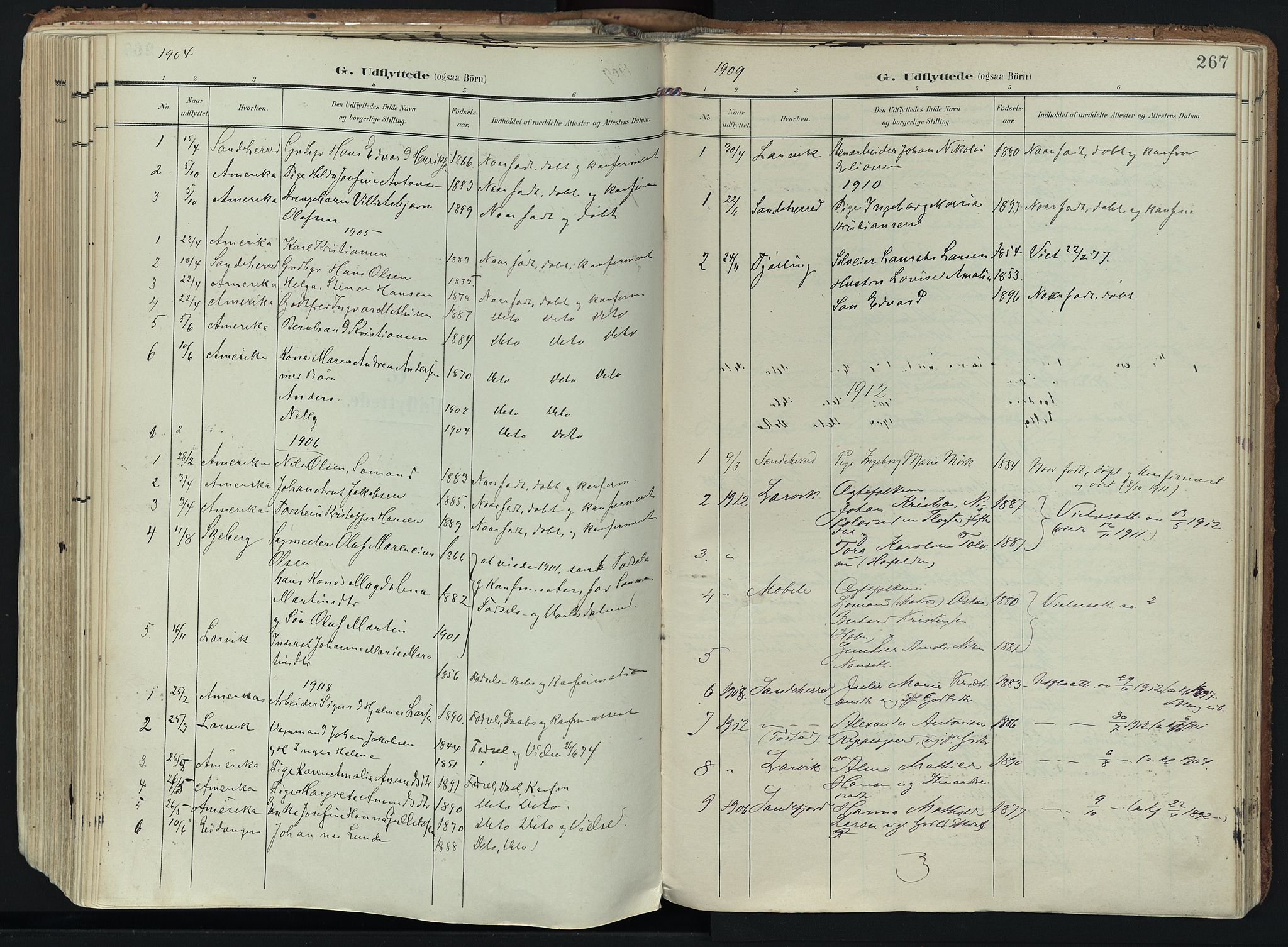 Hedrum kirkebøker, SAKO/A-344/F/Fa/L0010: Parish register (official) no. I 10, 1904-1918, p. 267