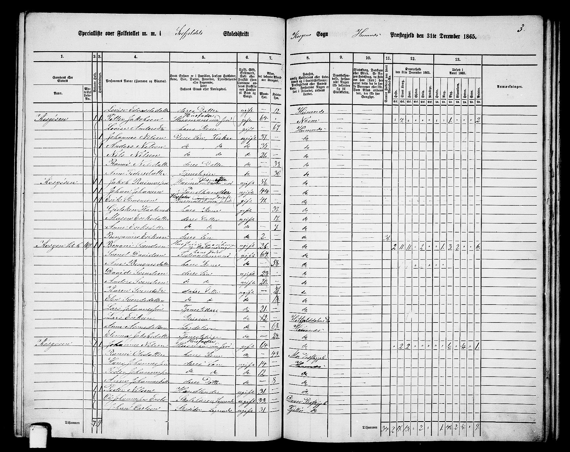 RA, 1865 census for Hemnes, 1865, p. 131