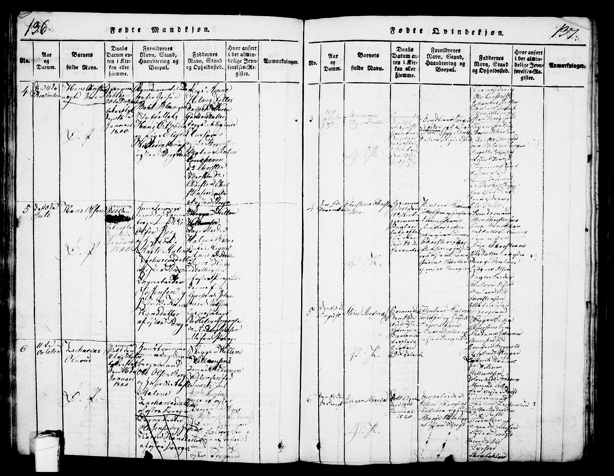 Porsgrunn kirkebøker , SAKO/A-104/G/Gb/L0001: Parish register (copy) no. II 1, 1817-1828, p. 136-137