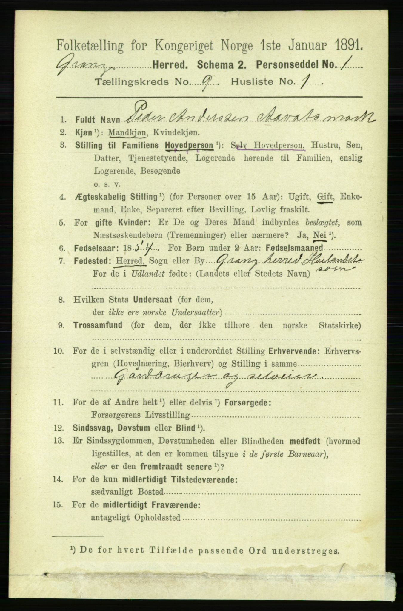 RA, 1891 census for 1742 Grong, 1891, p. 3138