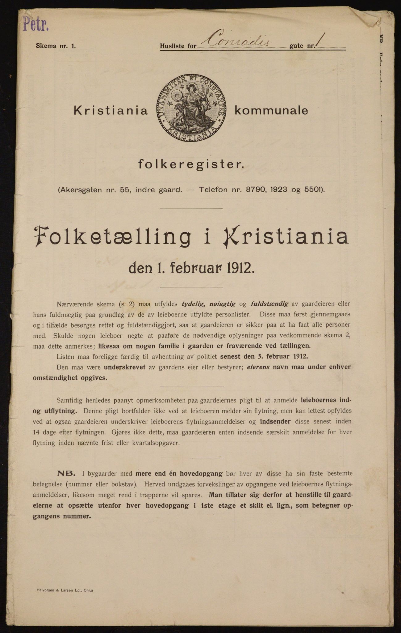 OBA, Municipal Census 1912 for Kristiania, 1912, p. 13168