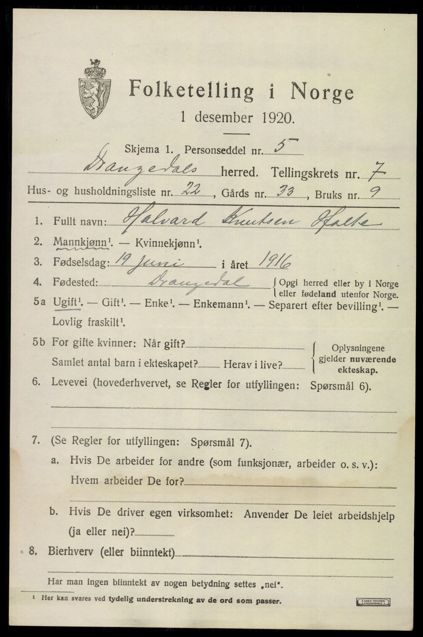 SAKO, 1920 census for Drangedal, 1920, p. 4701