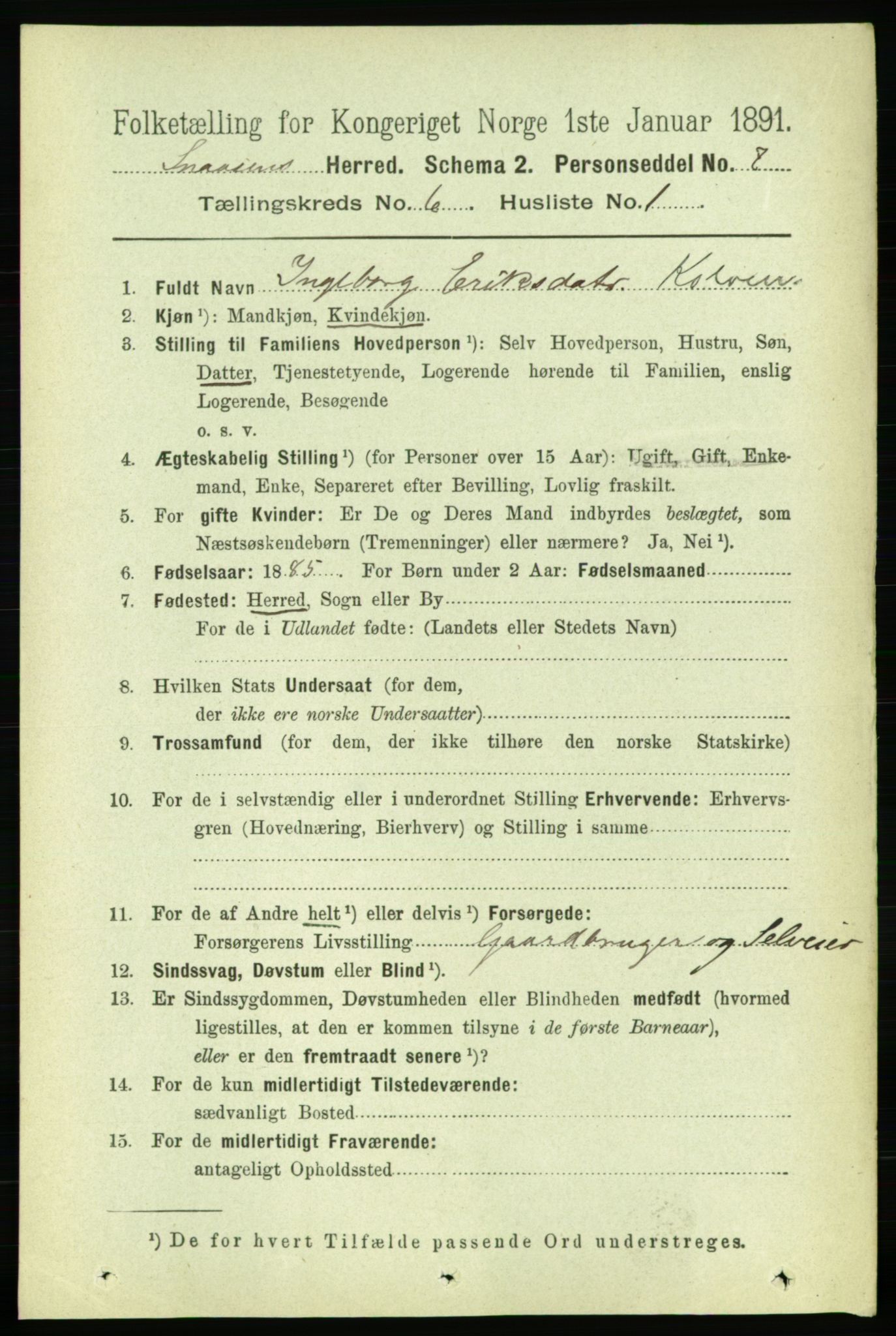 RA, 1891 census for 1736 Snåsa, 1891, p. 1892