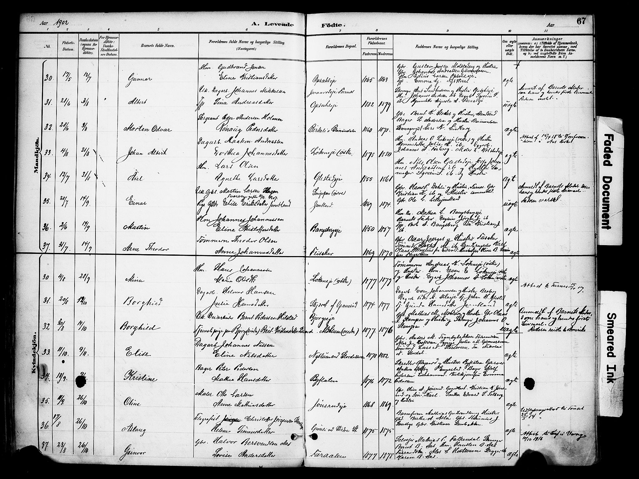 Ringsaker prestekontor, AV/SAH-PREST-014/K/Ka/L0016: Parish register (official) no. 16, 1891-1904, p. 67