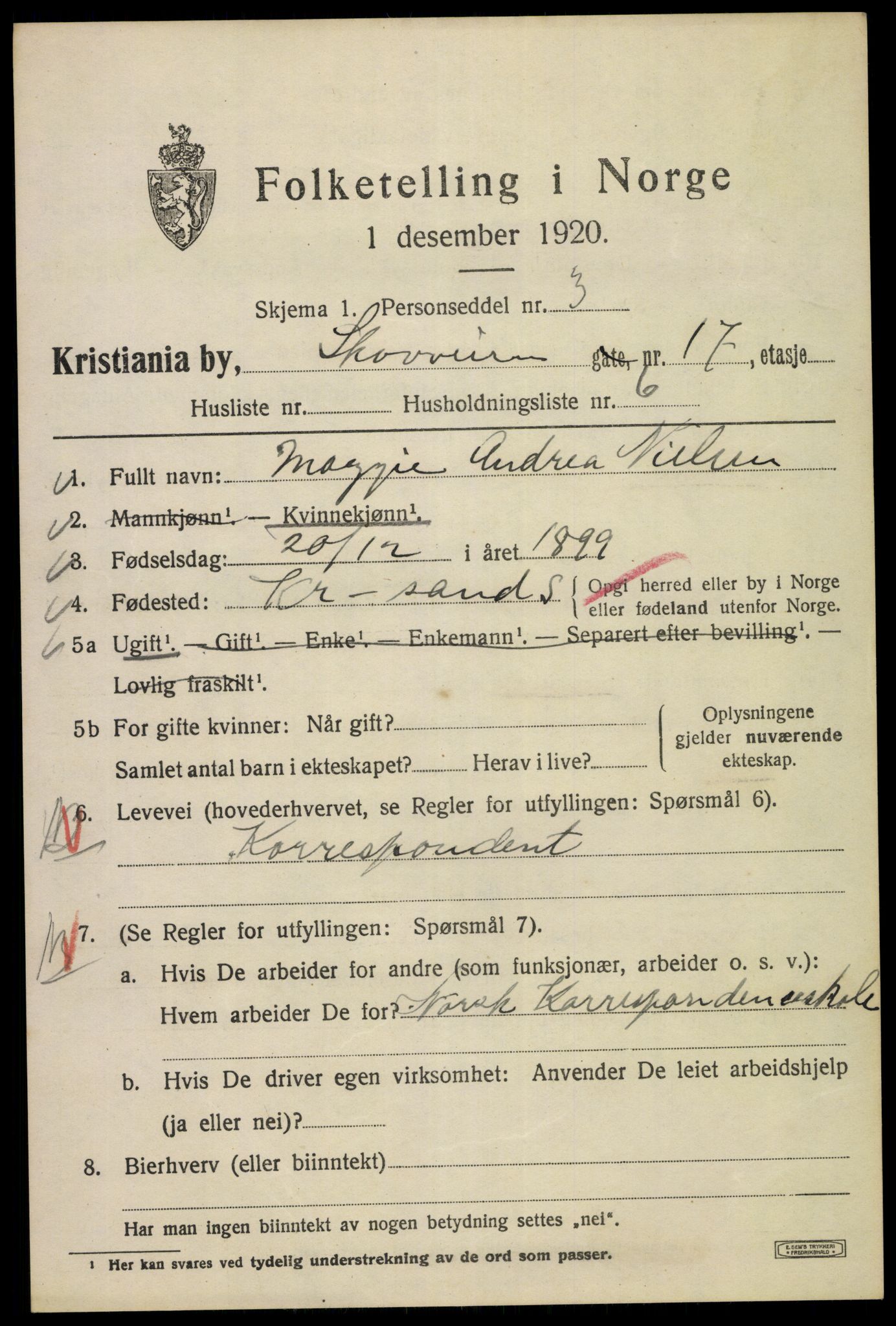 SAO, 1920 census for Kristiania, 1920, p. 516401