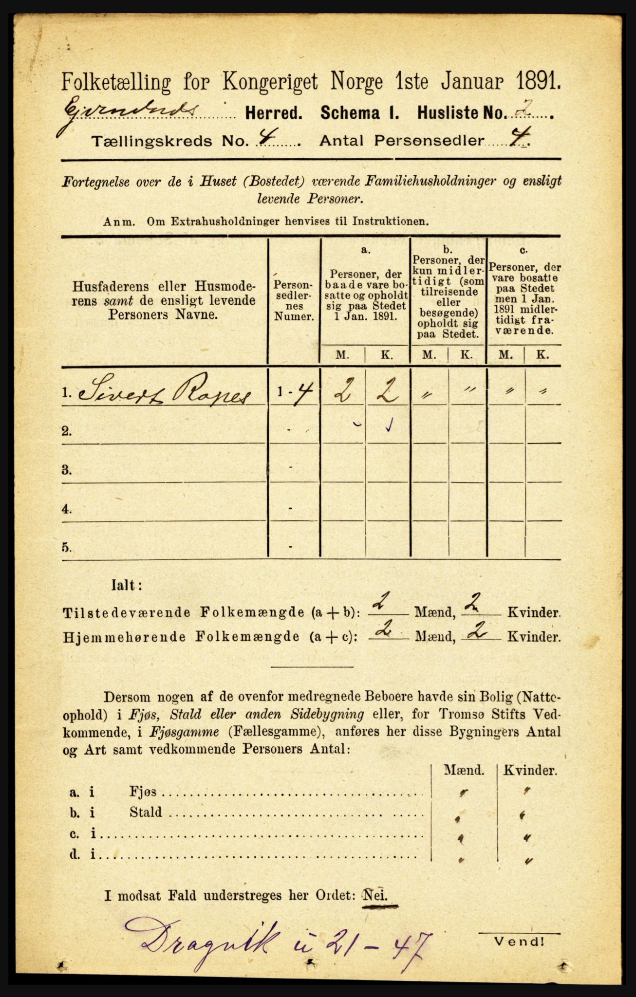 RA, 1891 census for 1853 Evenes, 1891, p. 1177