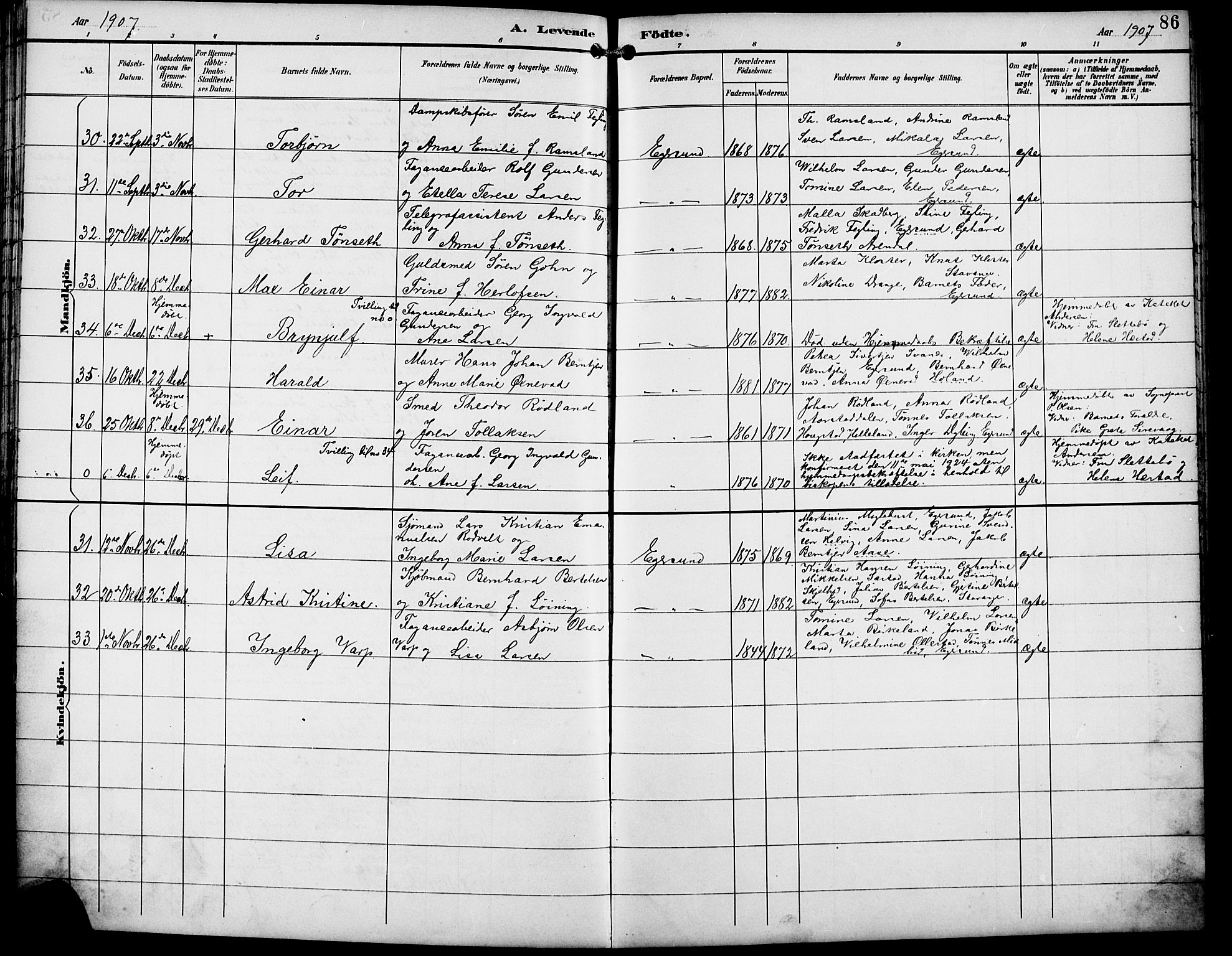 Eigersund sokneprestkontor, AV/SAST-A-101807/S09/L0010: Parish register (copy) no. B 10, 1893-1907, p. 86