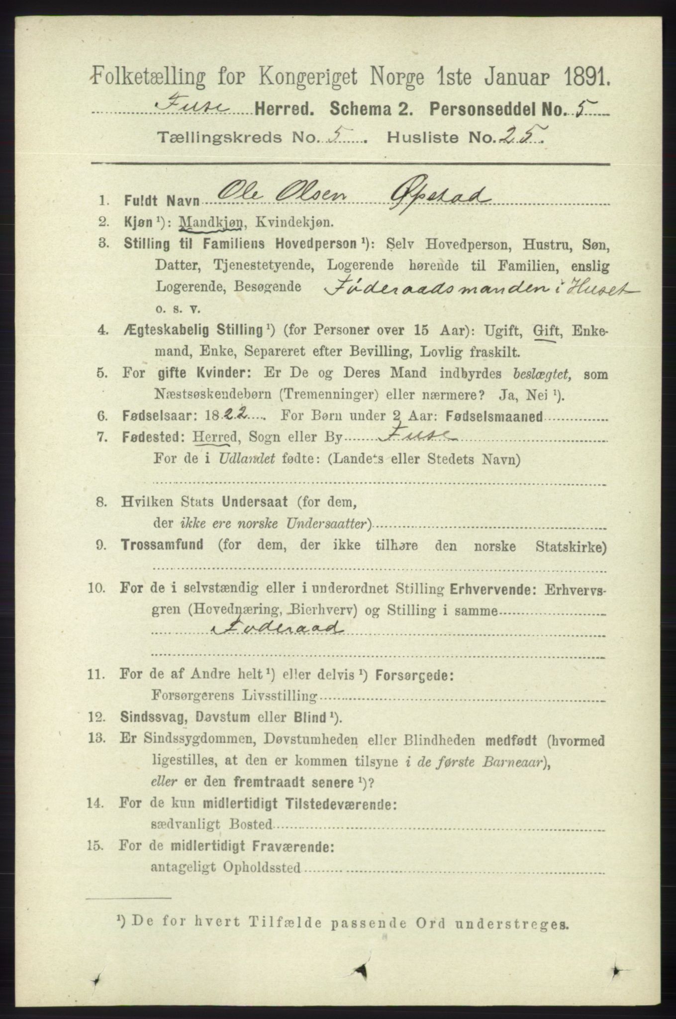 RA, 1891 census for 1241 Fusa, 1891, p. 1039