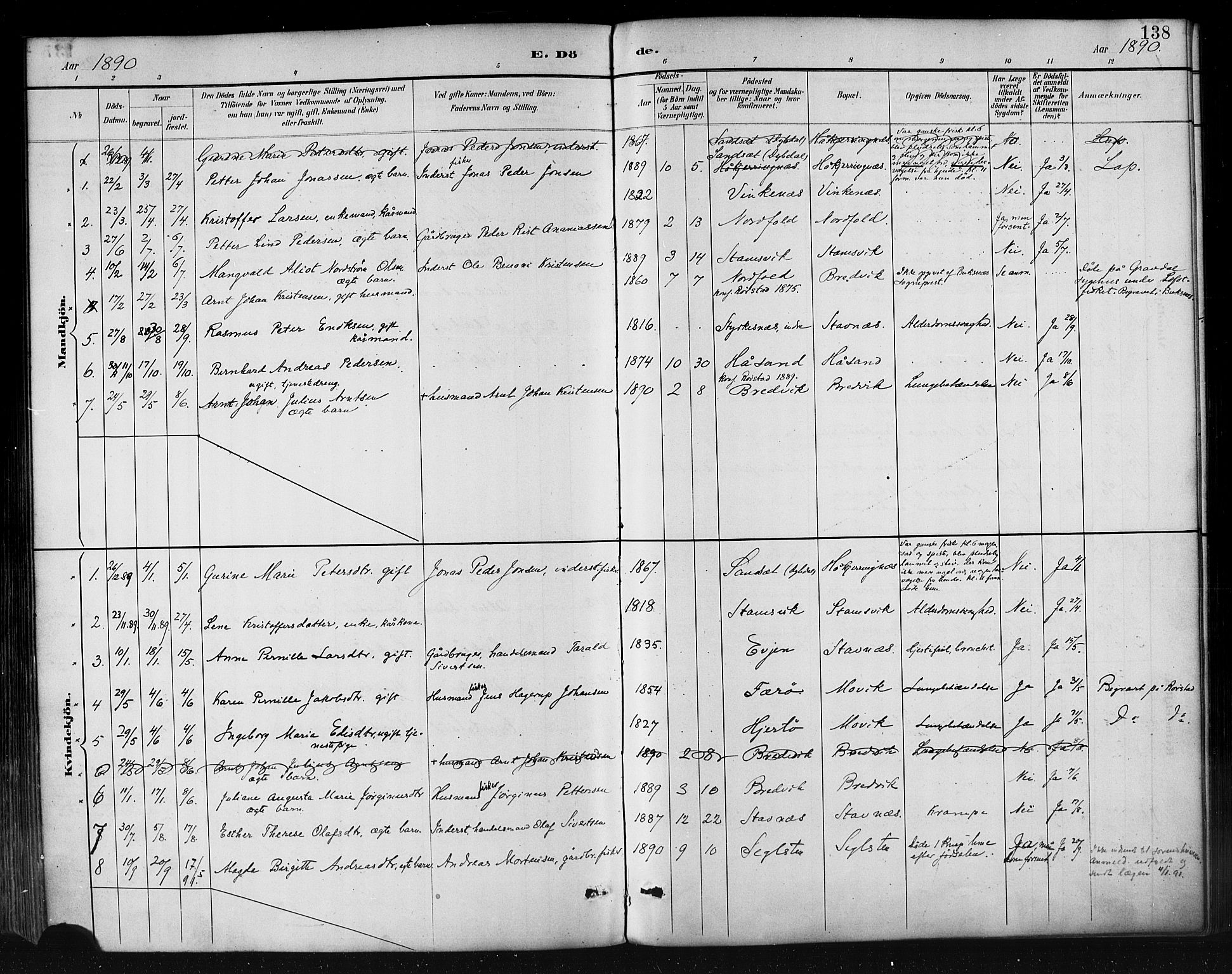 Ministerialprotokoller, klokkerbøker og fødselsregistre - Nordland, AV/SAT-A-1459/858/L0831: Parish register (official) no. 858A01, 1884-1902, p. 138