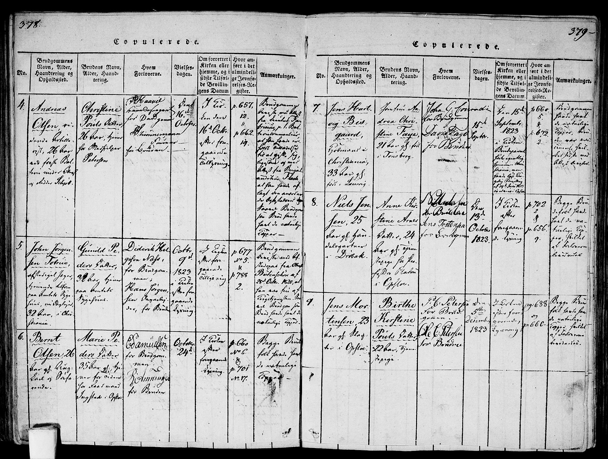 Gamlebyen prestekontor Kirkebøker, AV/SAO-A-10884/F/Fa/L0002: Parish register (official) no. 2, 1817-1829, p. 378-379