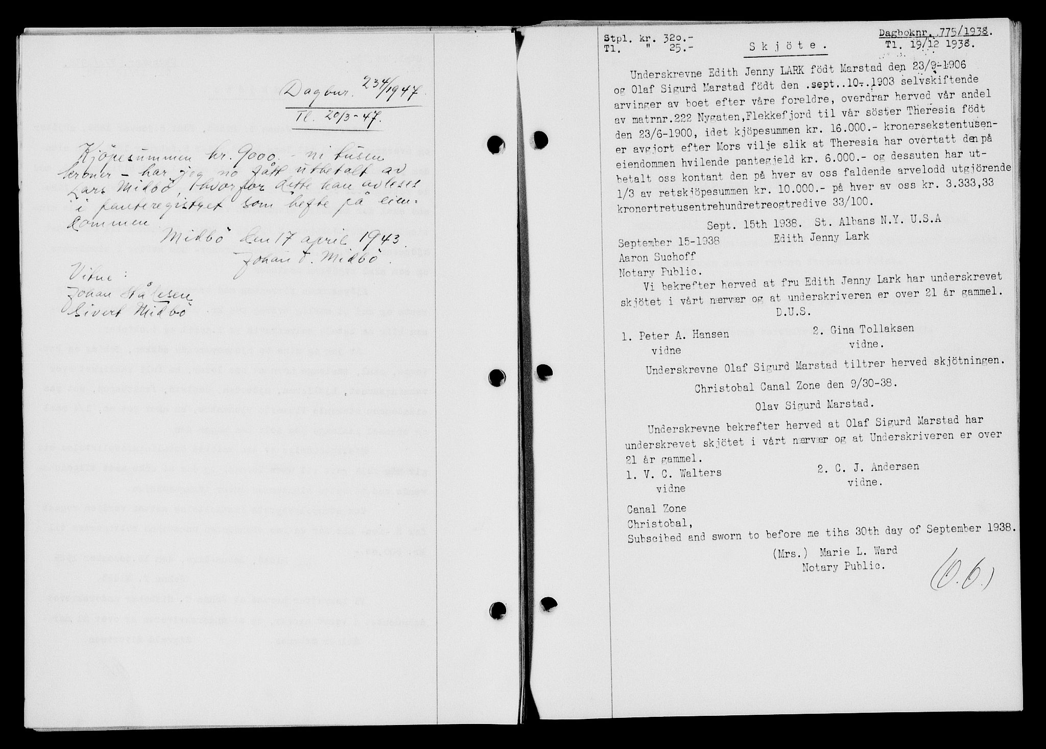 Flekkefjord sorenskriveri, SAK/1221-0001/G/Gb/Gba/L0054: Mortgage book no. A-2, 1937-1938, Diary no: : 775/1938