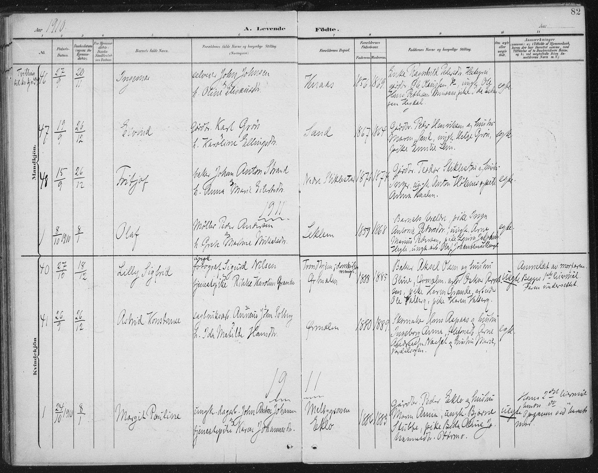 Ministerialprotokoller, klokkerbøker og fødselsregistre - Nord-Trøndelag, SAT/A-1458/723/L0246: Parish register (official) no. 723A15, 1900-1917, p. 82
