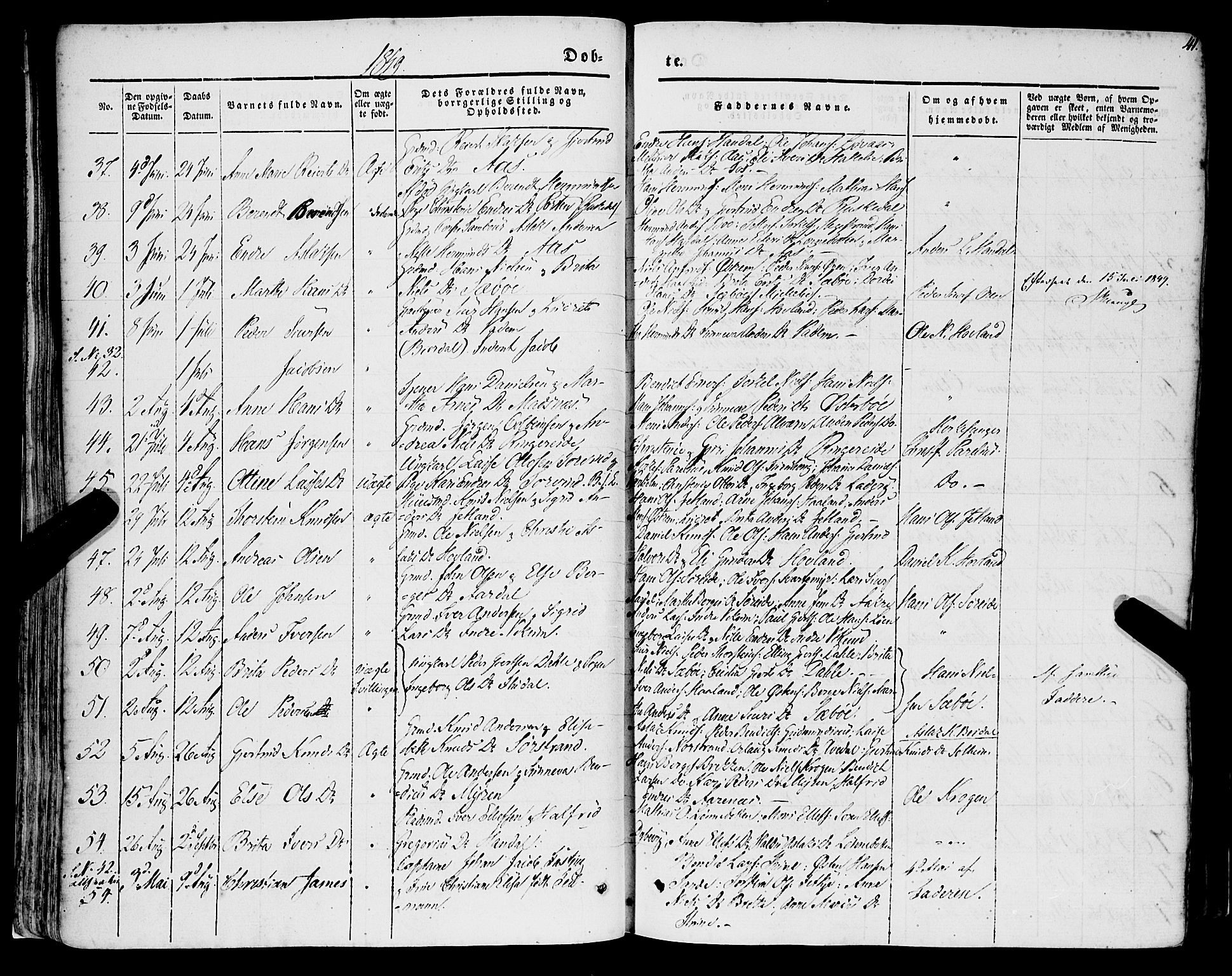 Lavik sokneprestembete, AV/SAB-A-80901: Parish register (official) no. A 3, 1843-1863, p. 41