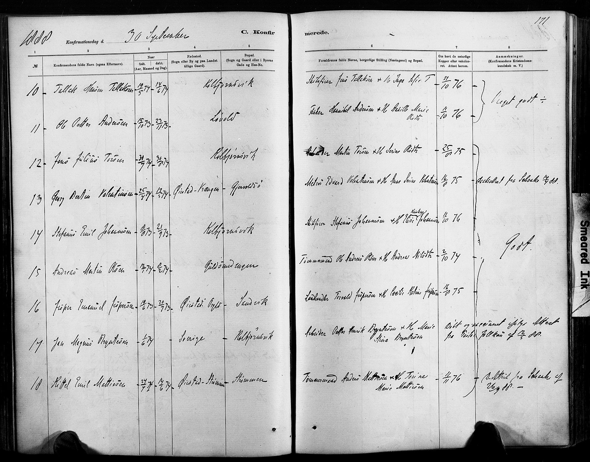 Hisøy sokneprestkontor, AV/SAK-1111-0020/F/Fa/L0003: Parish register (official) no. A 3, 1881-1894, p. 171