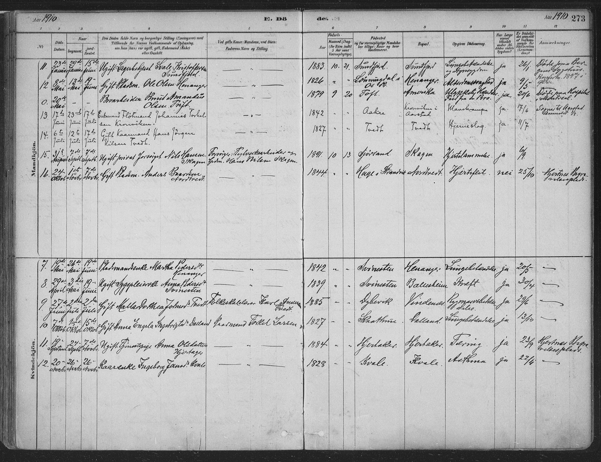 Fusa sokneprestembete, SAB/A-75401/H/Haa: Parish register (official) no. D 1, 1880-1938, p. 273