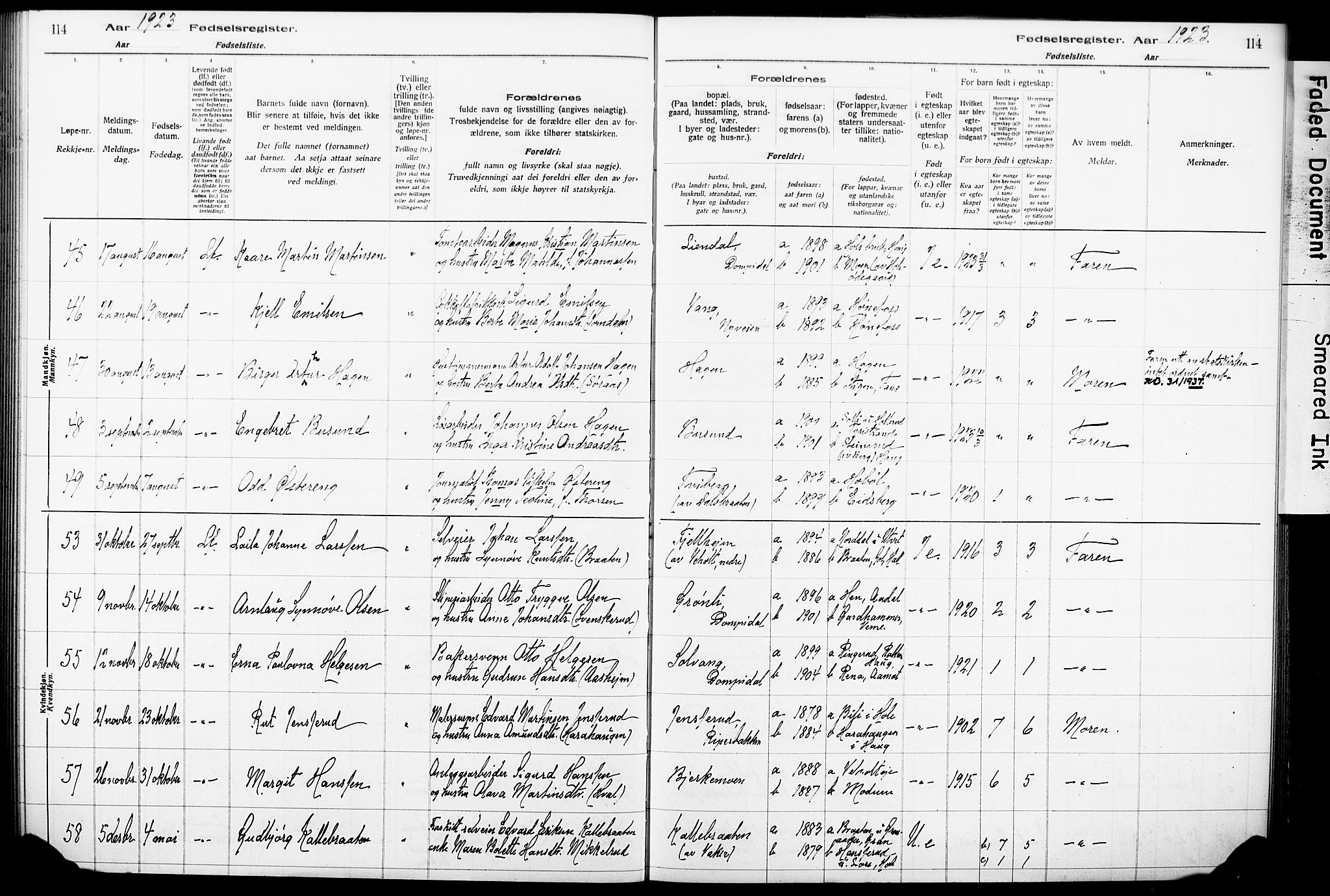 Norderhov kirkebøker, AV/SAKO-A-237/J/Ja/L0001: Birth register no. 1, 1916-1930, p. 114