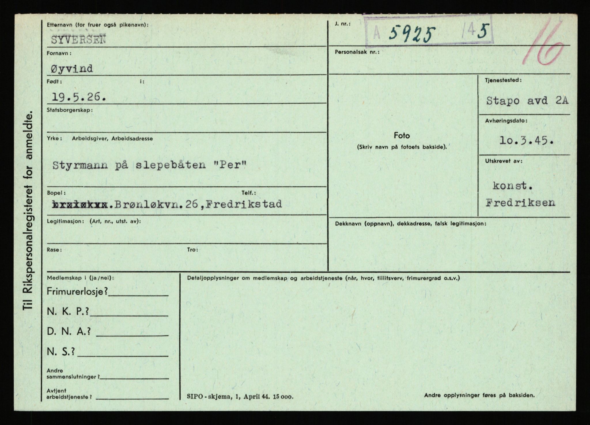 Statspolitiet - Hovedkontoret / Osloavdelingen, AV/RA-S-1329/C/Ca/L0015: Svea - Tøsse, 1943-1945, p. 881