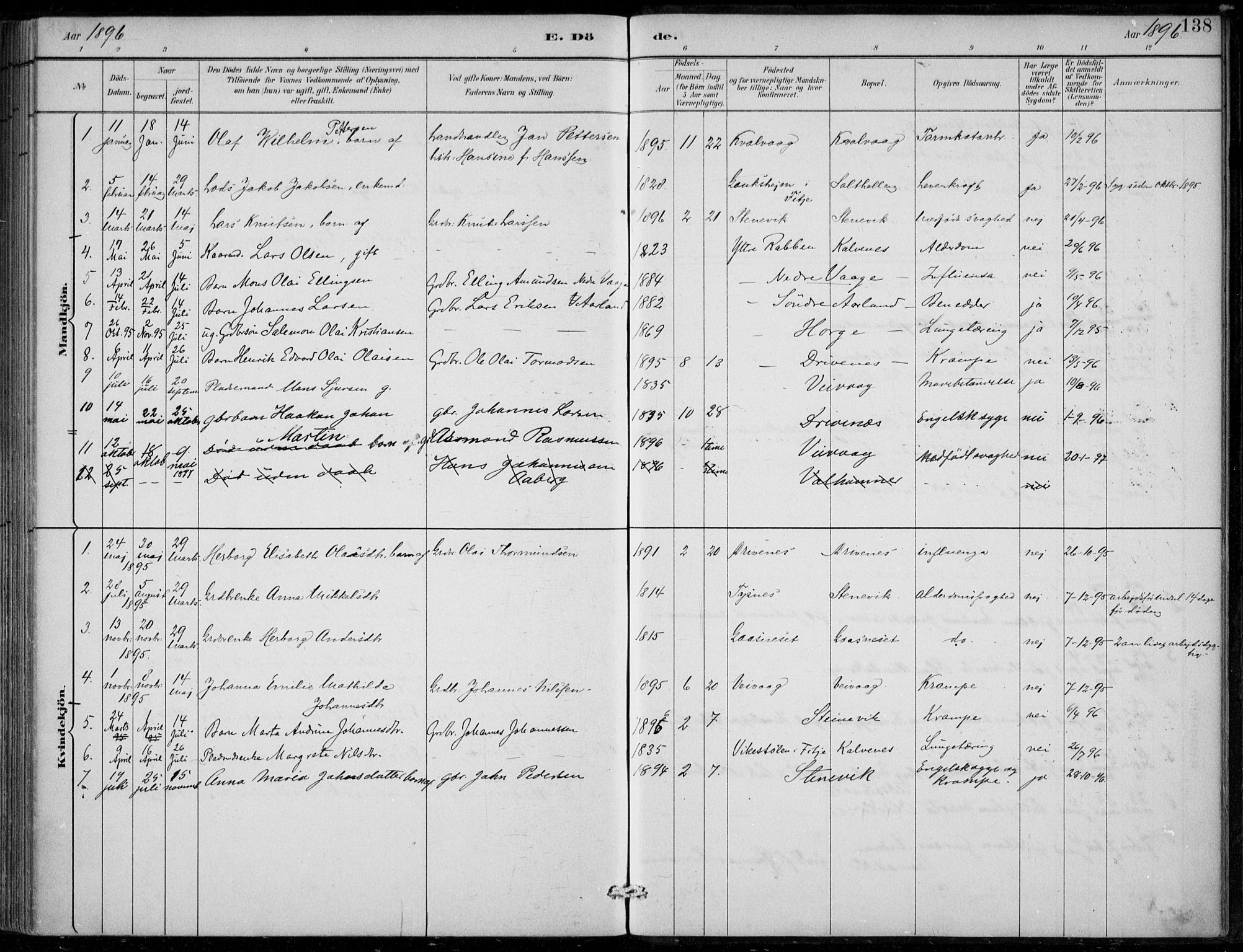 Sund sokneprestembete, AV/SAB-A-99930: Parish register (official) no. D 1, 1882-1899, p. 138