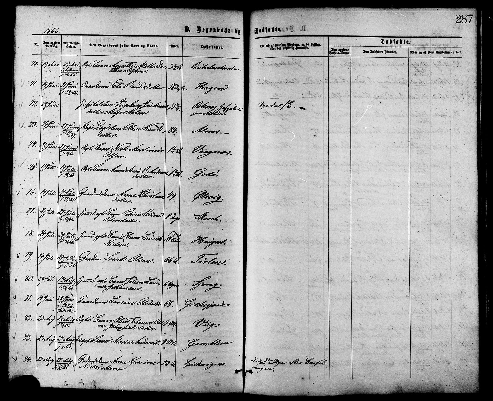 Ministerialprotokoller, klokkerbøker og fødselsregistre - Møre og Romsdal, AV/SAT-A-1454/528/L0399: Parish register (official) no. 528A10, 1864-1879, p. 287