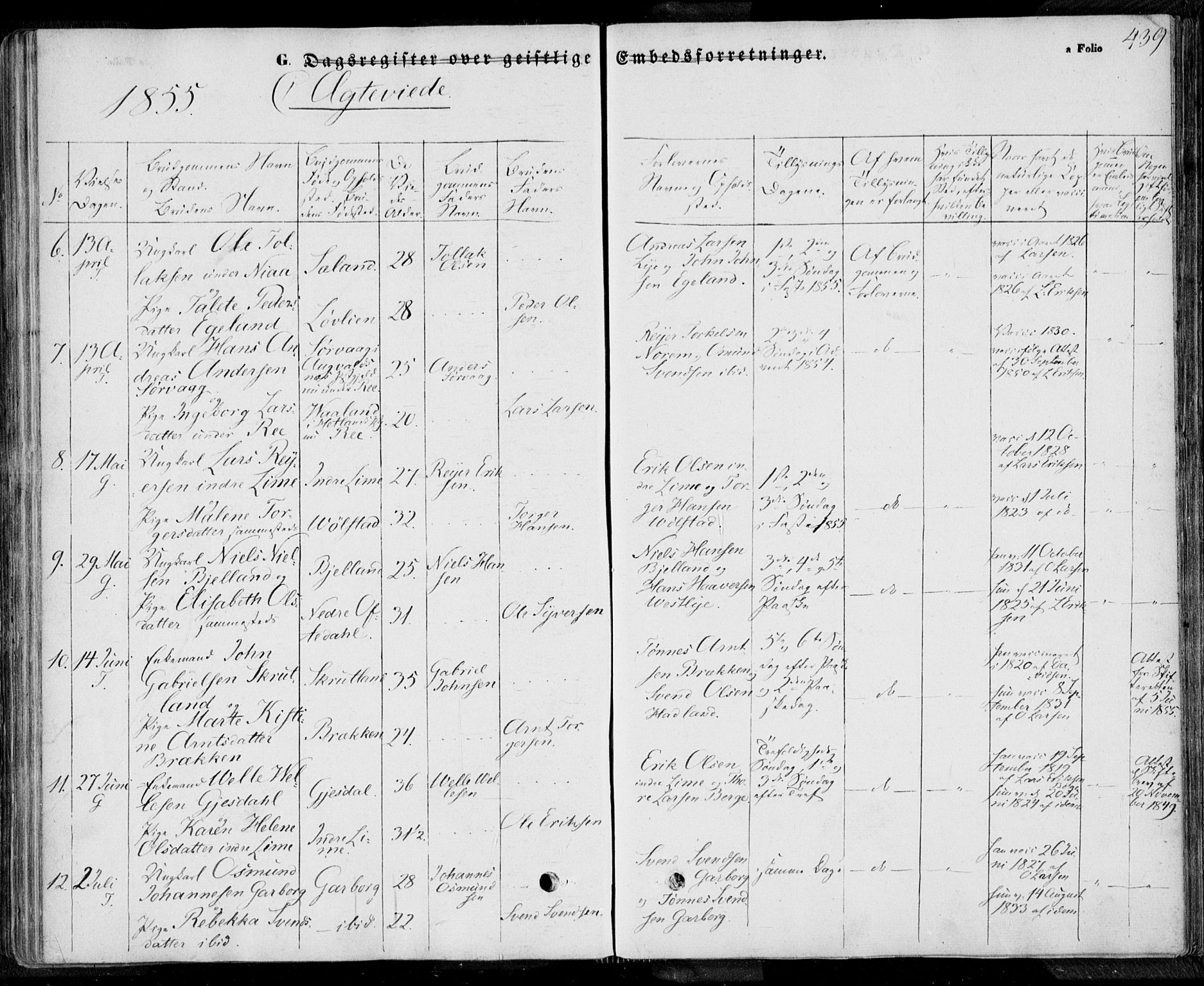 Lye sokneprestkontor, AV/SAST-A-101794/001/30BA/L0006: Parish register (official) no. A 5.2, 1842-1855, p. 439