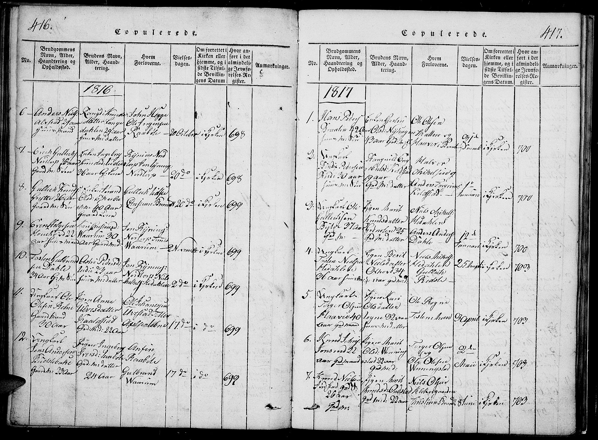 Slidre prestekontor, SAH/PREST-134/H/Ha/Hab/L0002: Parish register (copy) no. 2, 1814-1839, p. 416-417