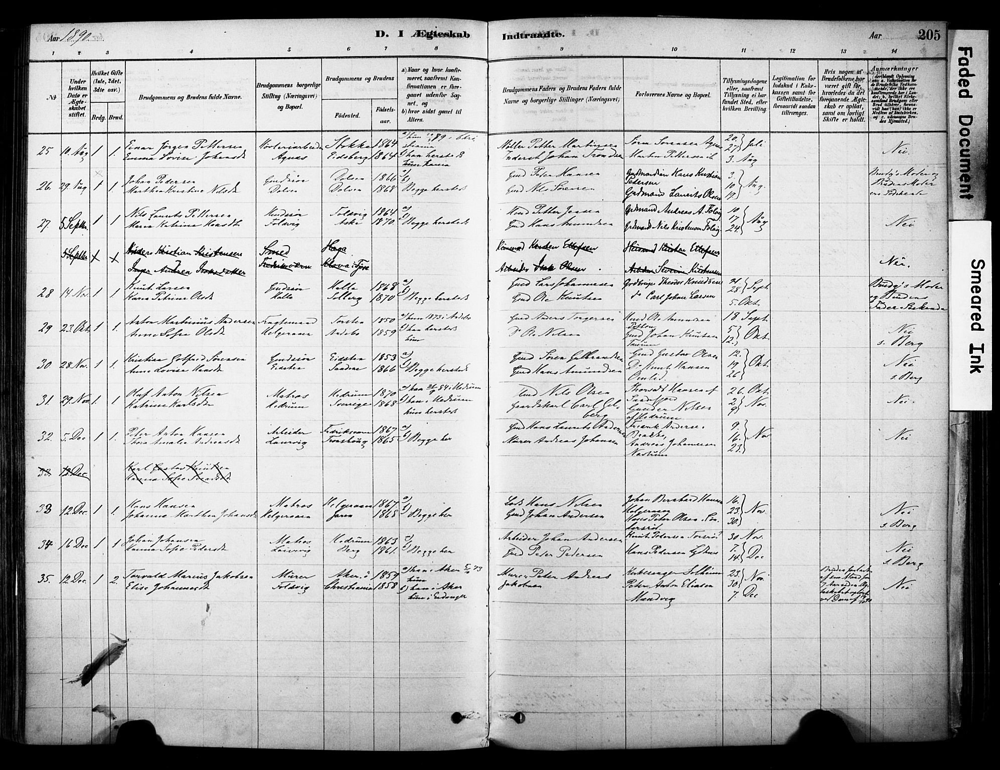 Brunlanes kirkebøker, AV/SAKO-A-342/F/Fc/L0001: Parish register (official) no. III 1, 1878-1899, p. 205