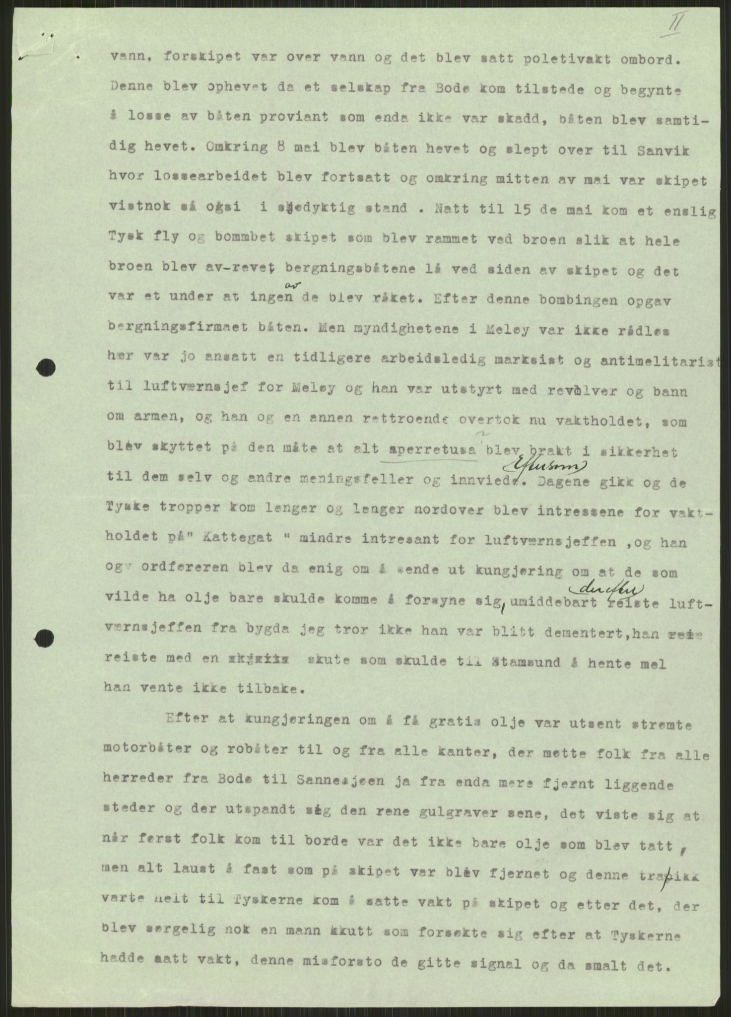 Forsvaret, Forsvarets krigshistoriske avdeling, AV/RA-RAFA-2017/Y/Ya/L0017: II-C-11-31 - Fylkesmenn.  Rapporter om krigsbegivenhetene 1940., 1940, p. 179