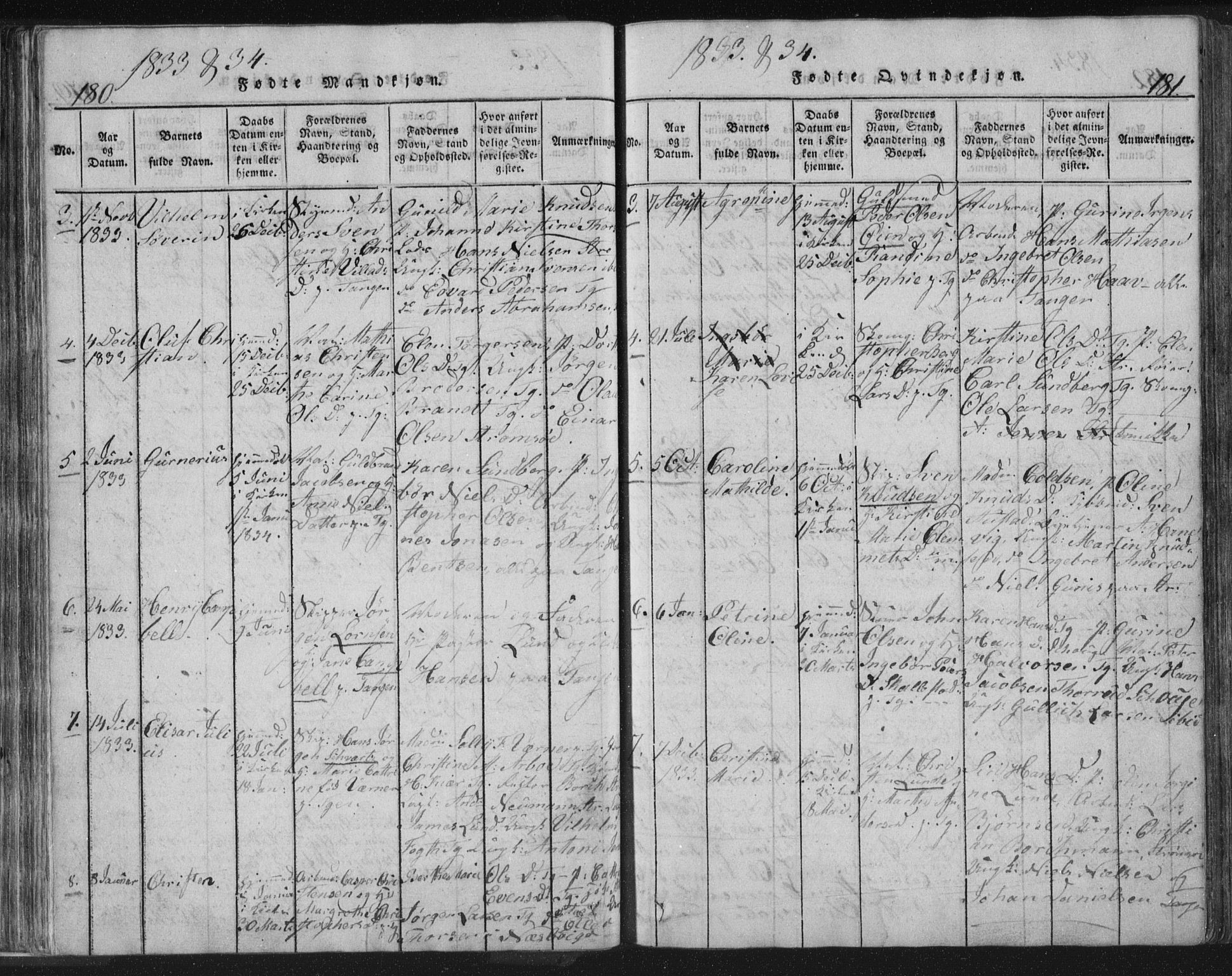 Strømsø kirkebøker, SAKO/A-246/F/Fb/L0004: Parish register (official) no. II 4, 1814-1843, p. 180-181