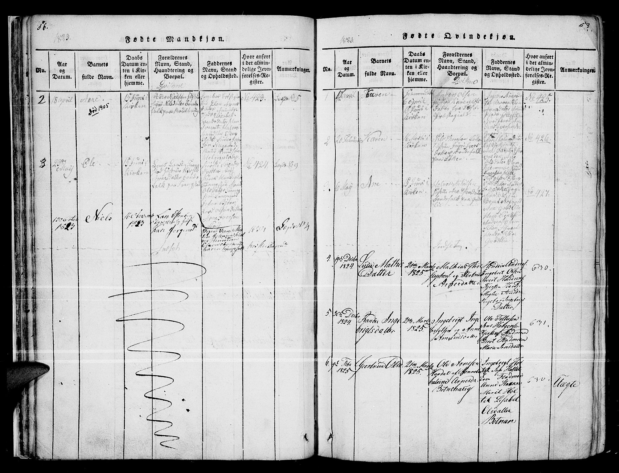 Kvikne prestekontor, SAH/PREST-064/H/Ha/Haa/L0004: Parish register (official) no. 4, 1815-1840, p. 56-57
