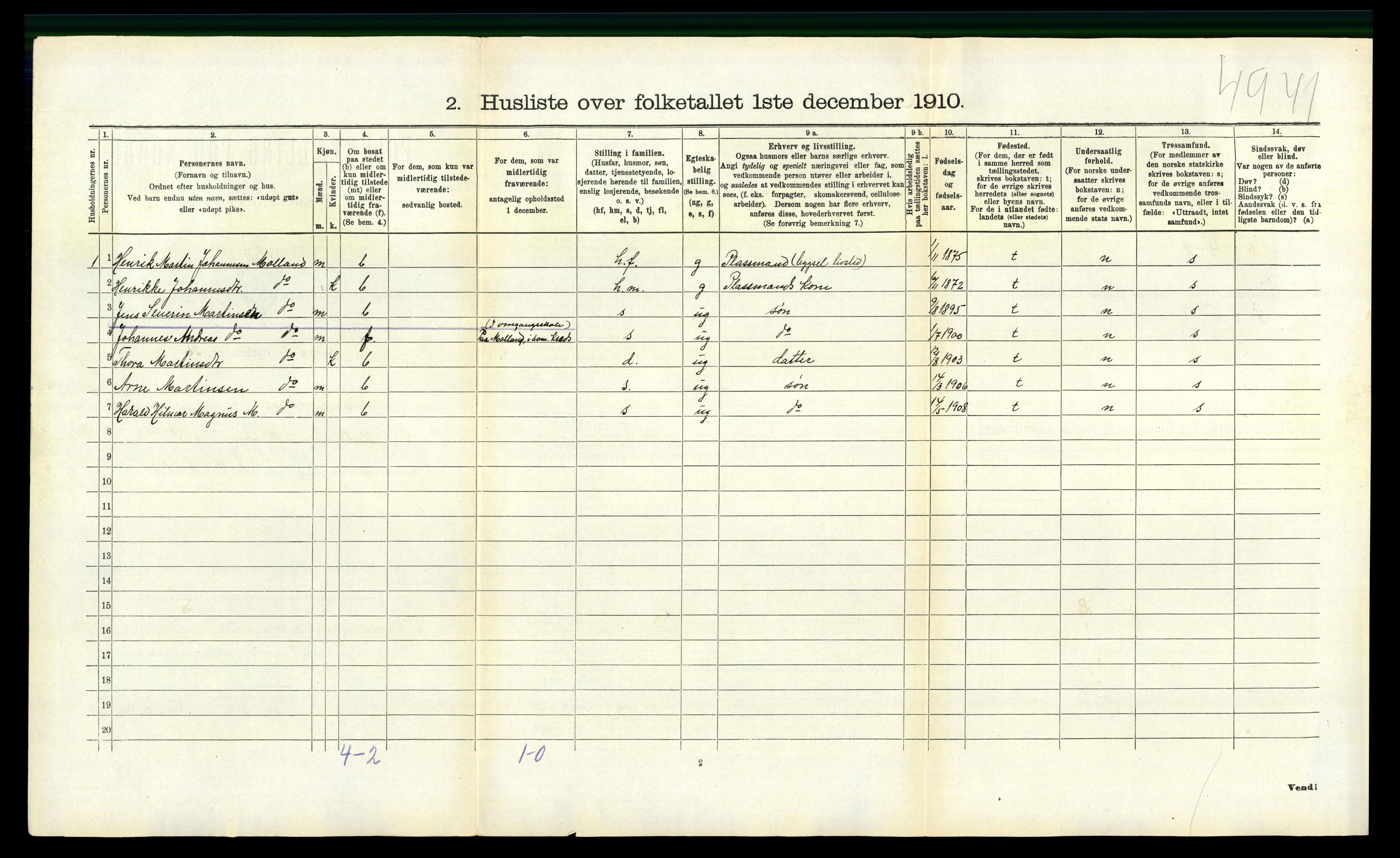 RA, 1910 census for Masfjorden, 1910, p. 301