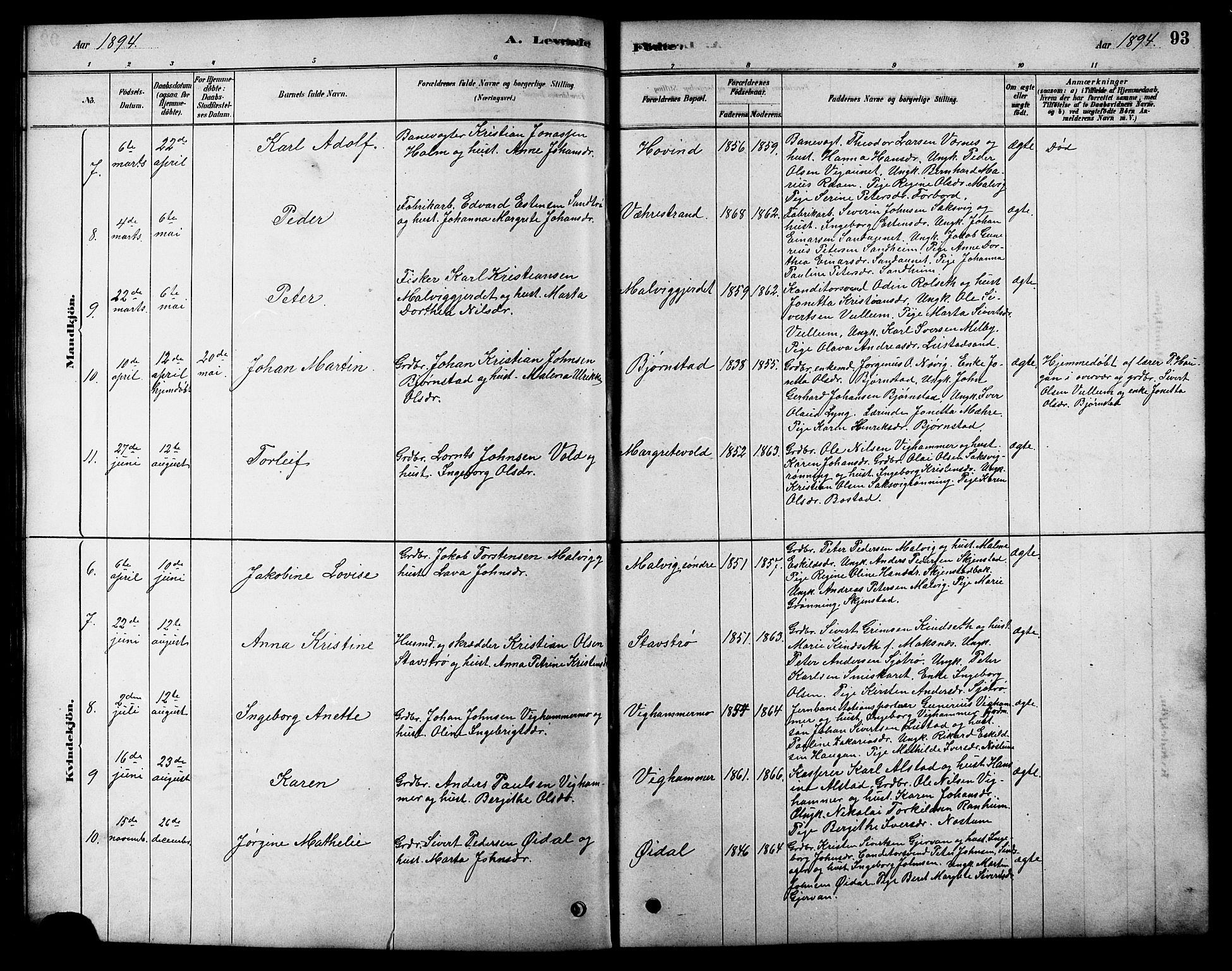 Ministerialprotokoller, klokkerbøker og fødselsregistre - Sør-Trøndelag, SAT/A-1456/616/L0423: Parish register (copy) no. 616C06, 1878-1903, p. 93