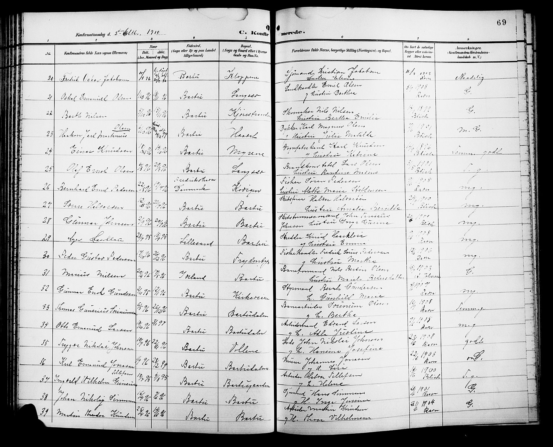 Barbu sokneprestkontor, AV/SAK-1111-0003/F/Fb/L0003: Parish register (copy) no. B 3, 1897-1911, p. 69