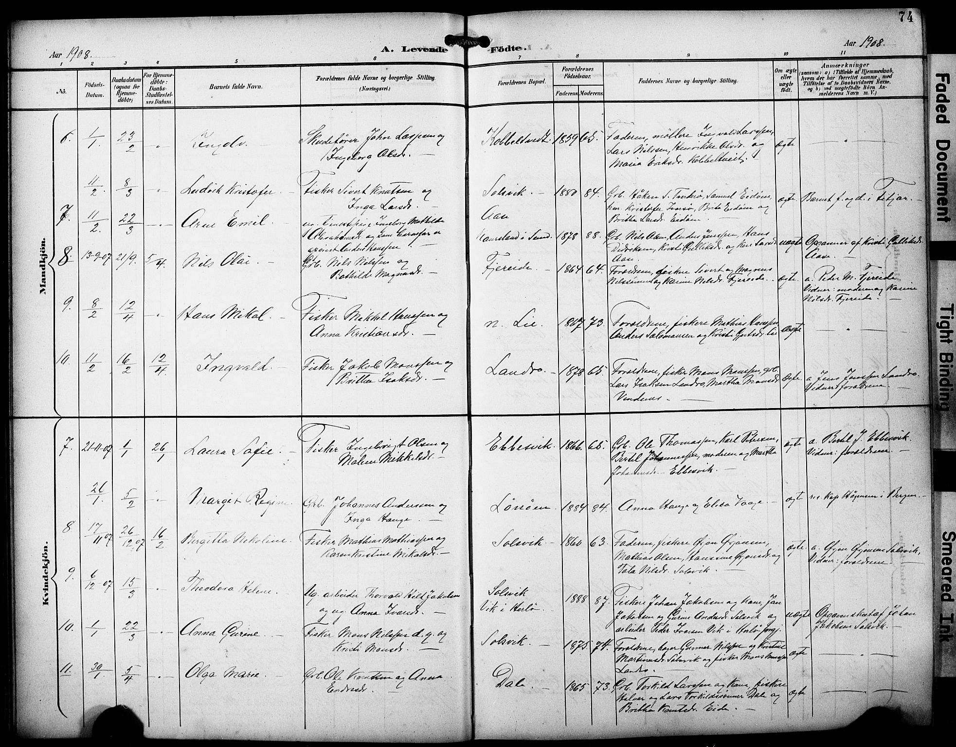 Fjell sokneprestembete, SAB/A-75301/H/Hab: Parish register (copy) no. A 5, 1899-1918, p. 74