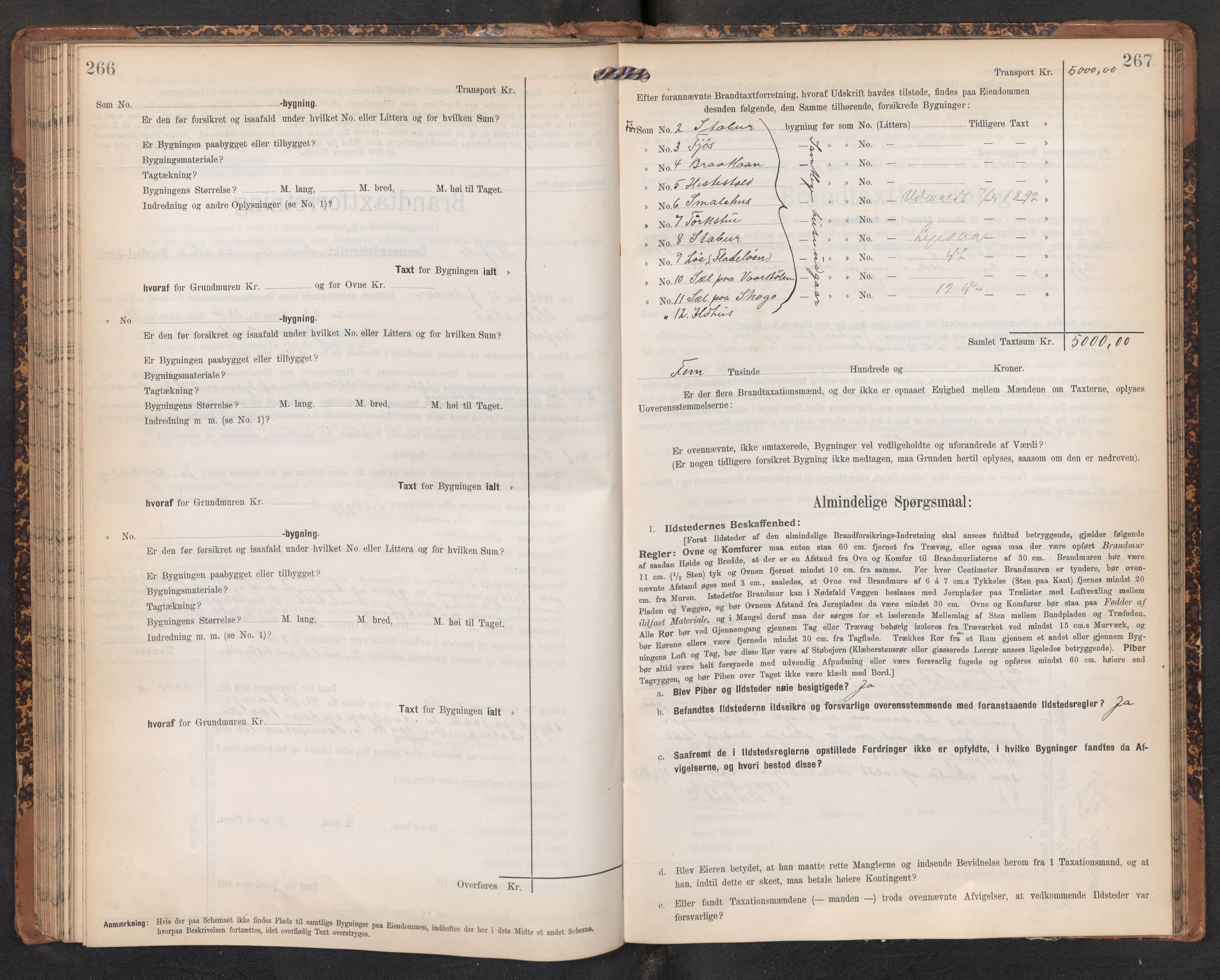 Lensmannen i Hafslo, AV/SAB-A-28001/0012/L0007: Branntakstprotokoll, skjematakst, 1905-1922, p. 266-267